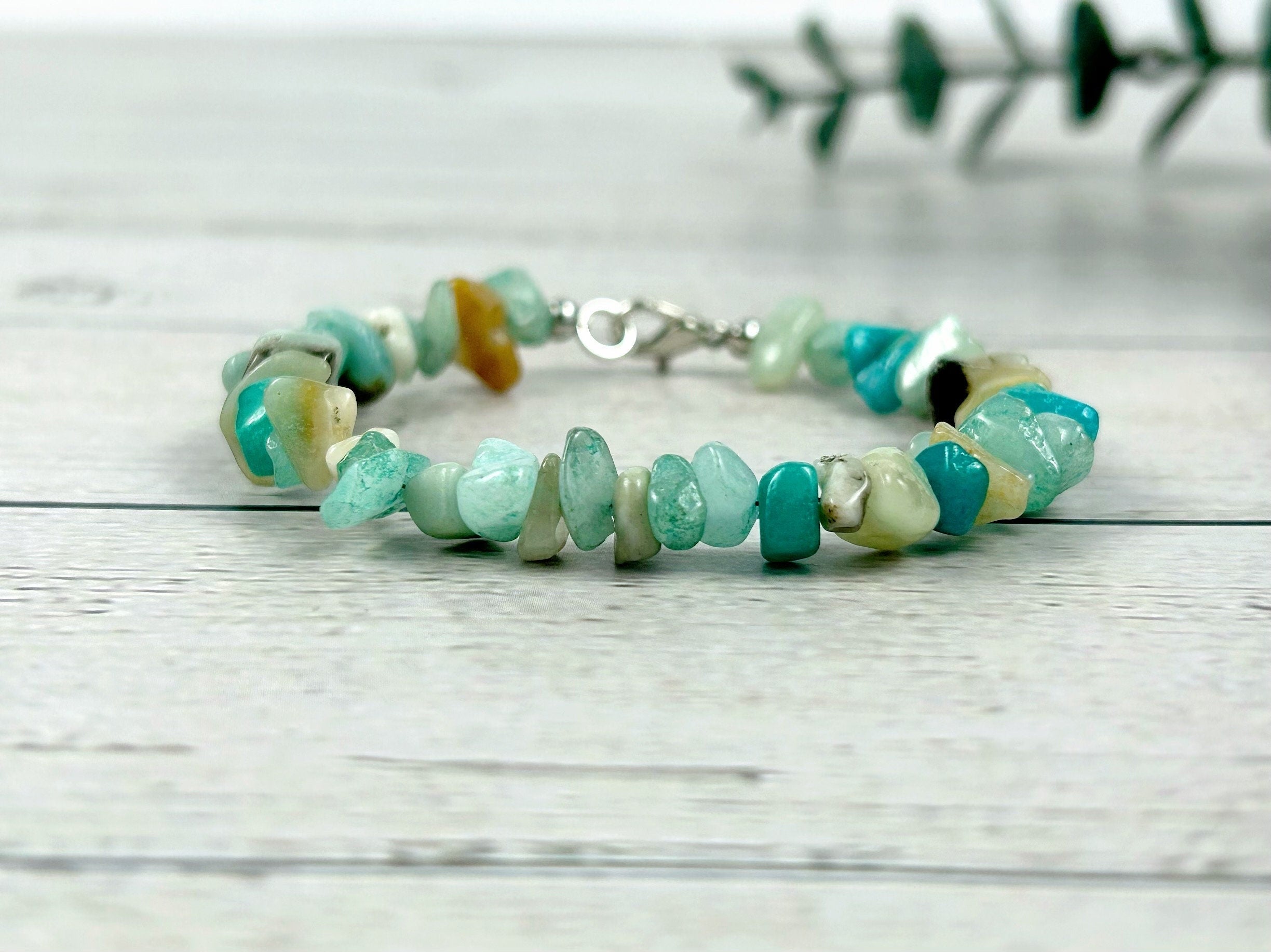 Amazonite Bracelet, Blue Beaded Bracelet, Energy Bracelet, Natural Stone Bracelet, Chipped Gemstone Bracelet, Gift for Her, Gift for Him