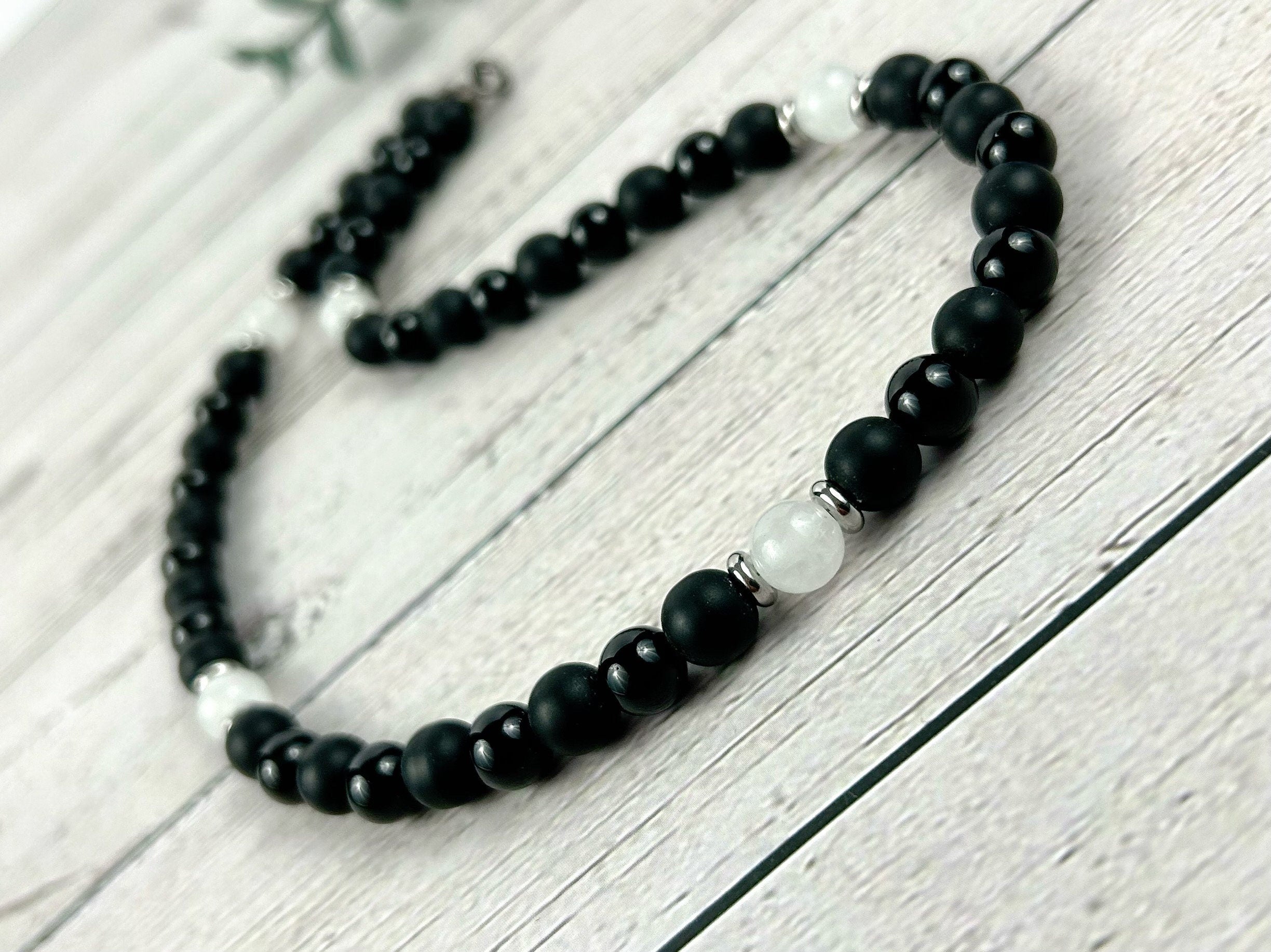 Black Onyx Necklace, Moonstone Necklace, Stone Necklace for Men, Boyfriend Gift, Handmade Necklace, Protection Necklace, Gemstone Necklace