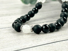 Black Onyx Necklace, Moonstone Necklace, Stone Necklace for Men, Boyfriend Gift, Handmade Necklace, Protection Necklace, Gemstone Necklace