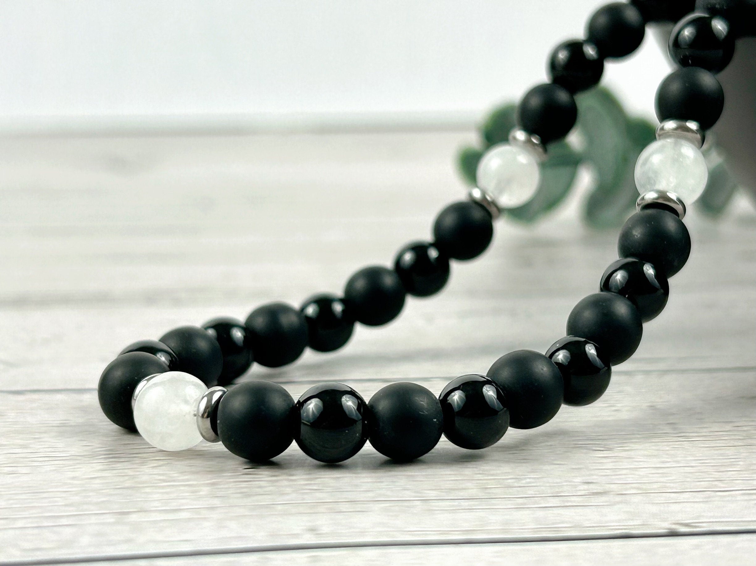 Black Onyx Necklace, Moonstone Necklace, Stone Necklace for Men, Boyfriend Gift, Handmade Necklace, Protection Necklace, Gemstone Necklace