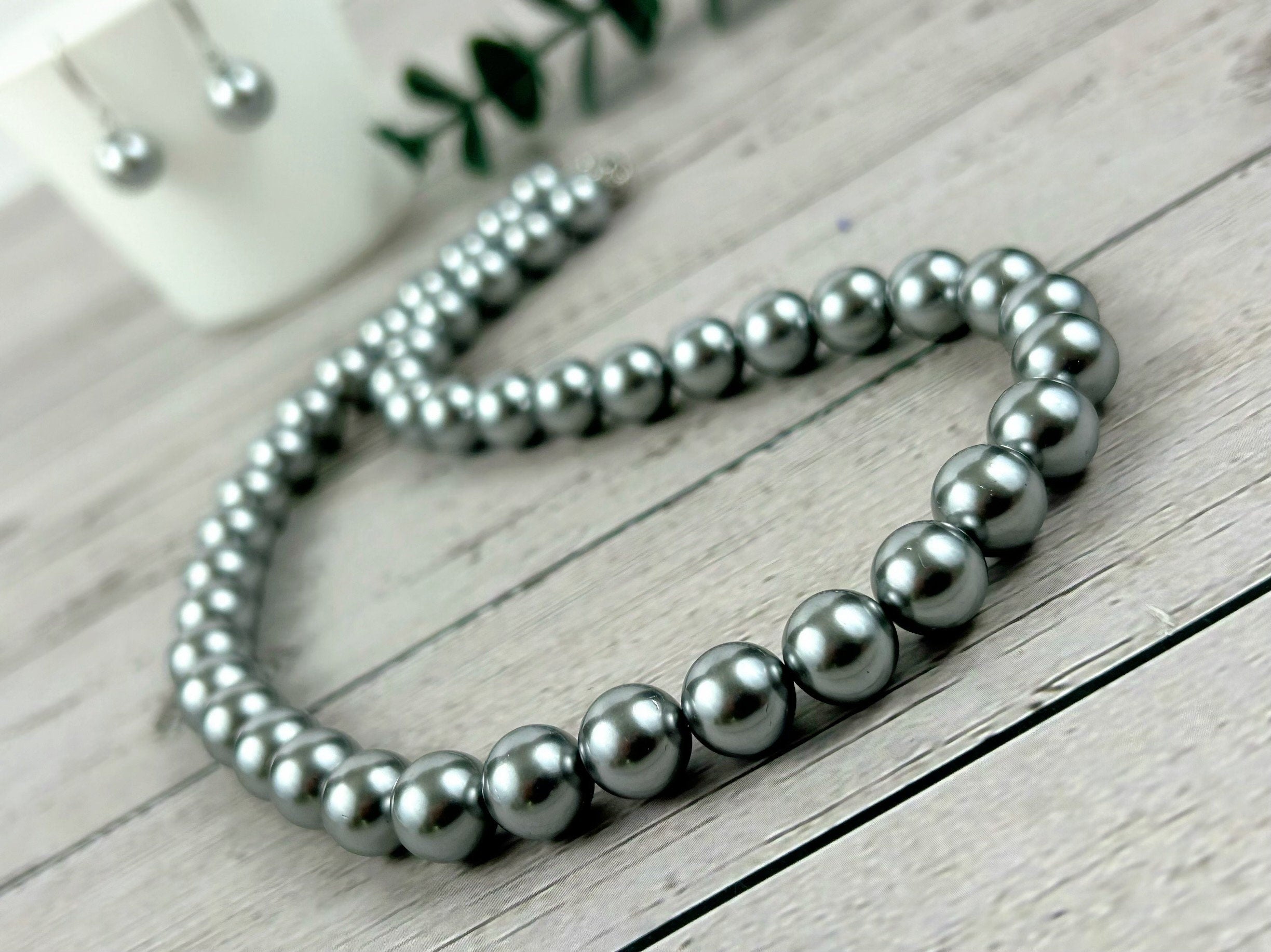 Silver Gray Pearl Necklace, Shell Pearl Necklace, Handmade Jewelry, Grey Pearl Jewelry, Birthday Gift for Her, Bridesmaid Gift