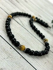 Black Beaded Necklace, Black Onyx Necklace, Picture Jasper Stone Necklace for Men, Boyfriend Gift, Protection Necklace, Gemstone Necklace