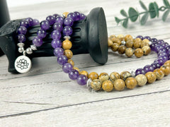 108 Mala Beads Necklace, Picture Jasper Necklace, Japa Mala, Prayer Beads, 108 Mala Beads Bracelet, Amethyst Mala, Meditation Necklace