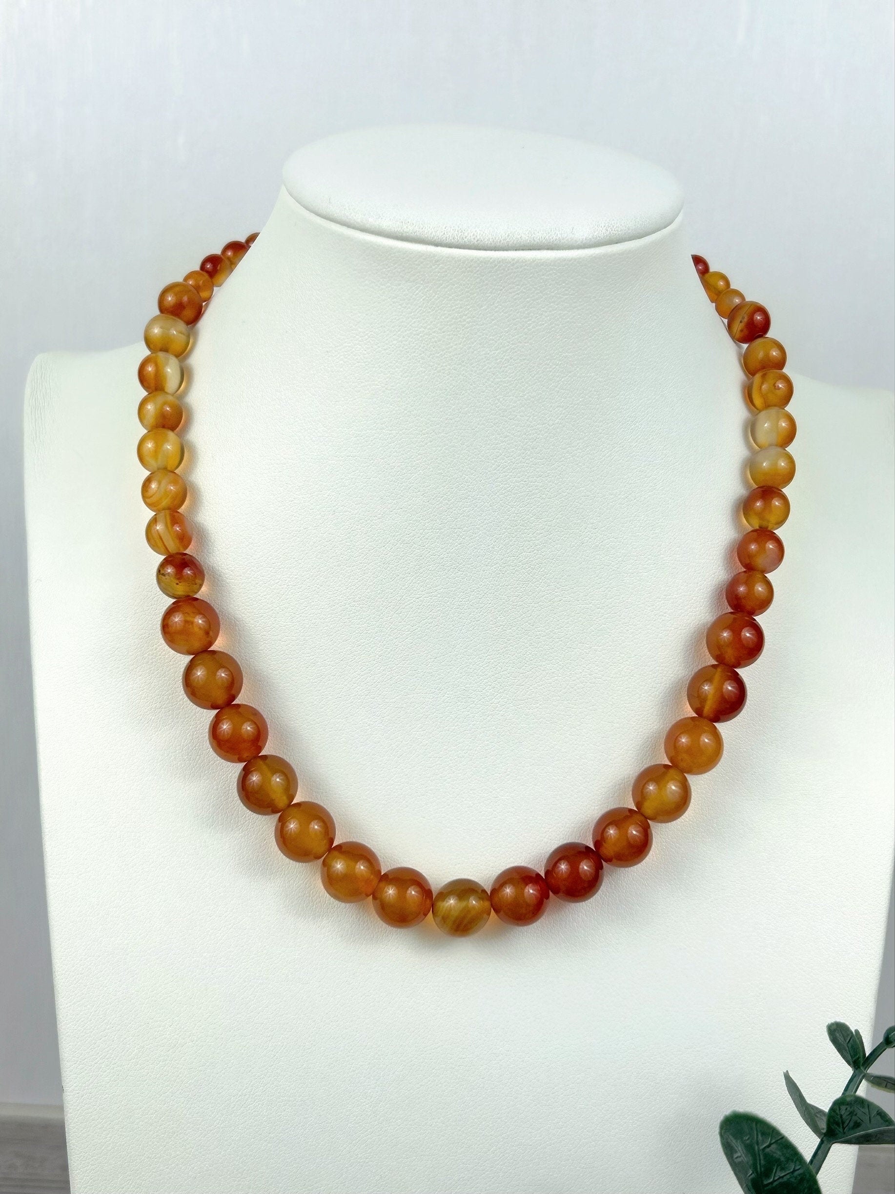 Orange Agate Necklace, Orange Beaded Necklace, Natural Stone Necklace, Gemstones Necklace, Women Necklace, Necklace Gift for Her