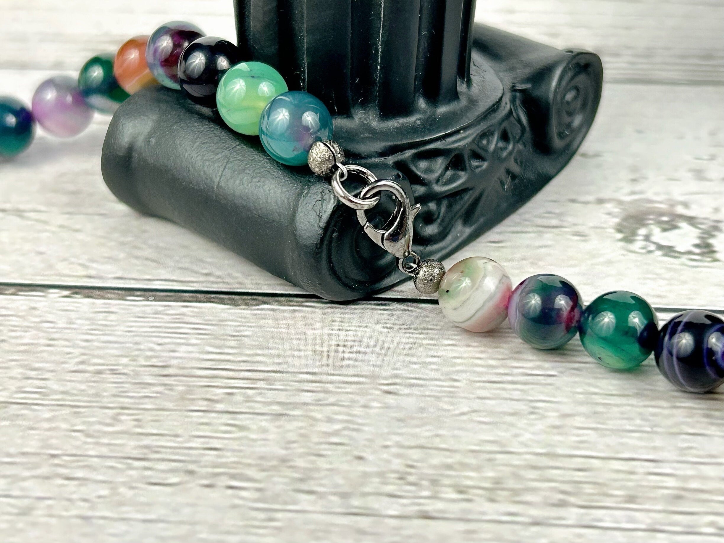 Beaded Necklace, Colorful Agate Necklace, Natural Stone Necklace, Gemstones Necklace, Gift for Her, Handmade Jewelry