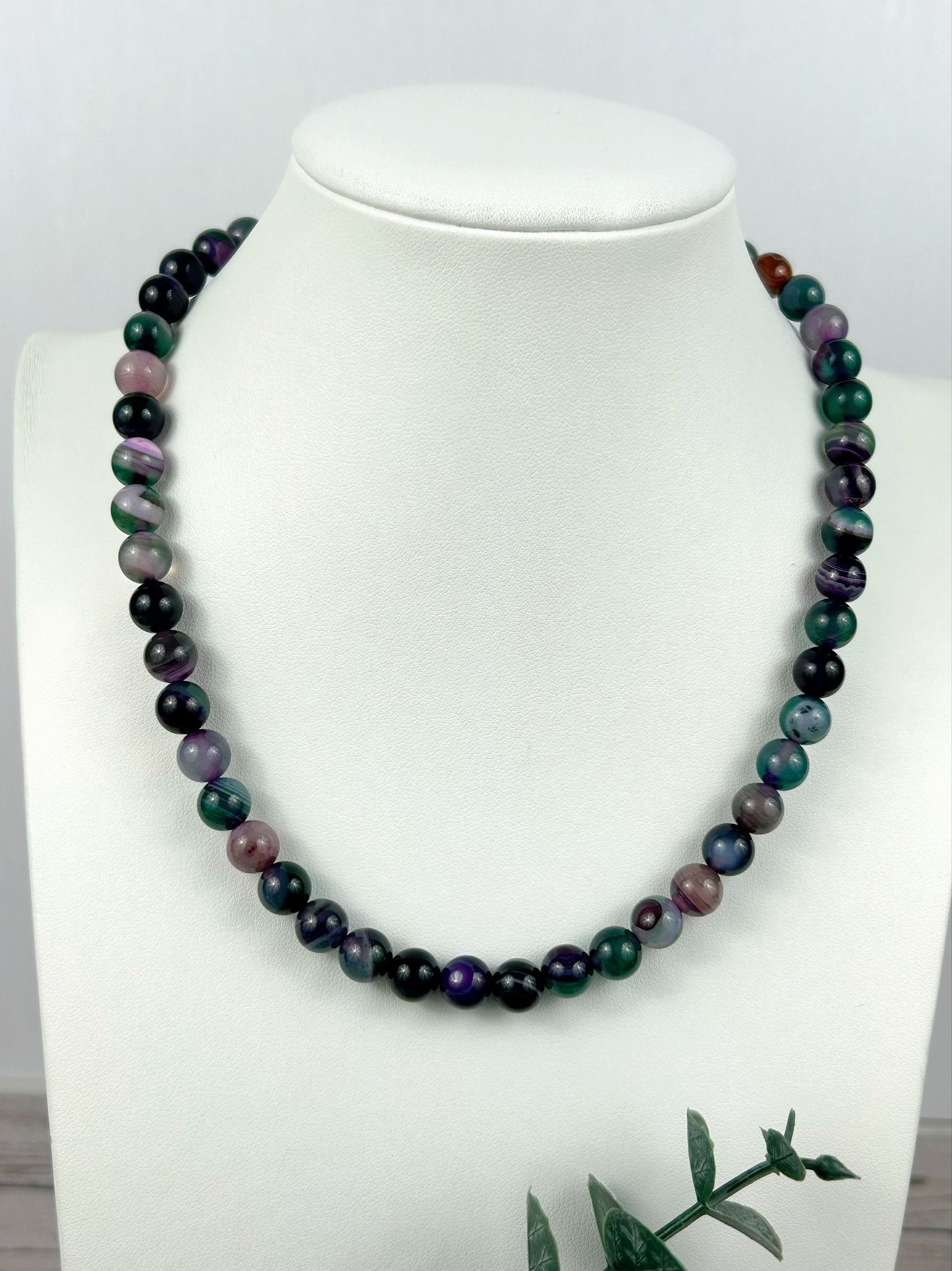 Beaded Necklace, Colorful Agate Necklace, Natural Stone Necklace, Gemstones Necklace, Gift for Her, Handmade Jewelry