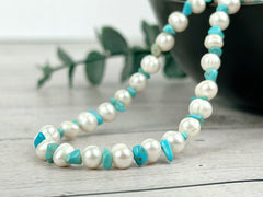 Turquoise Necklace, Freshwater Pearl Necklace, Pearl Choker, Choker Necklace, Gift For Her