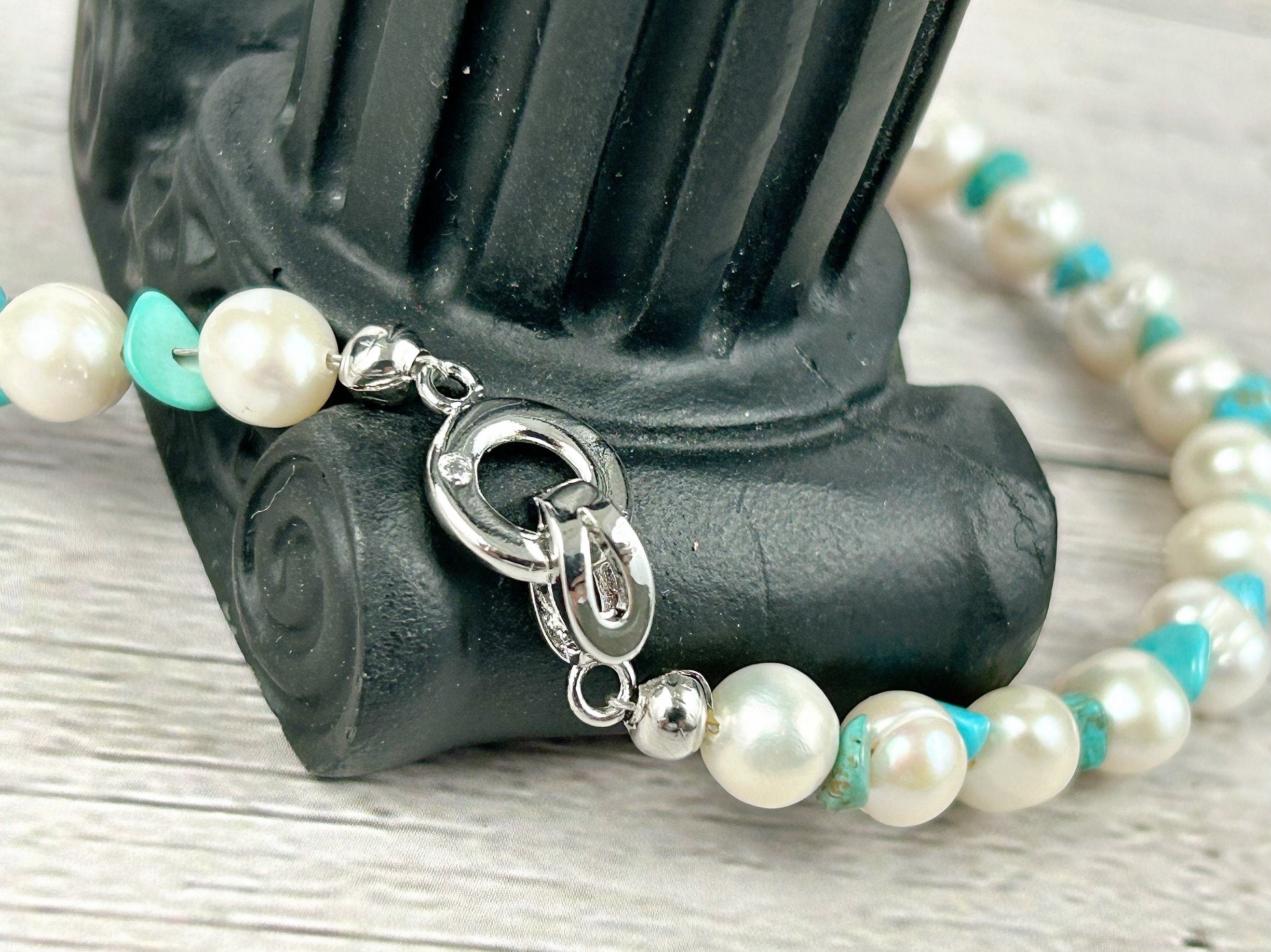 Turquoise Necklace, Freshwater Pearl Necklace, Pearl Choker, Choker Necklace, Gift For Her