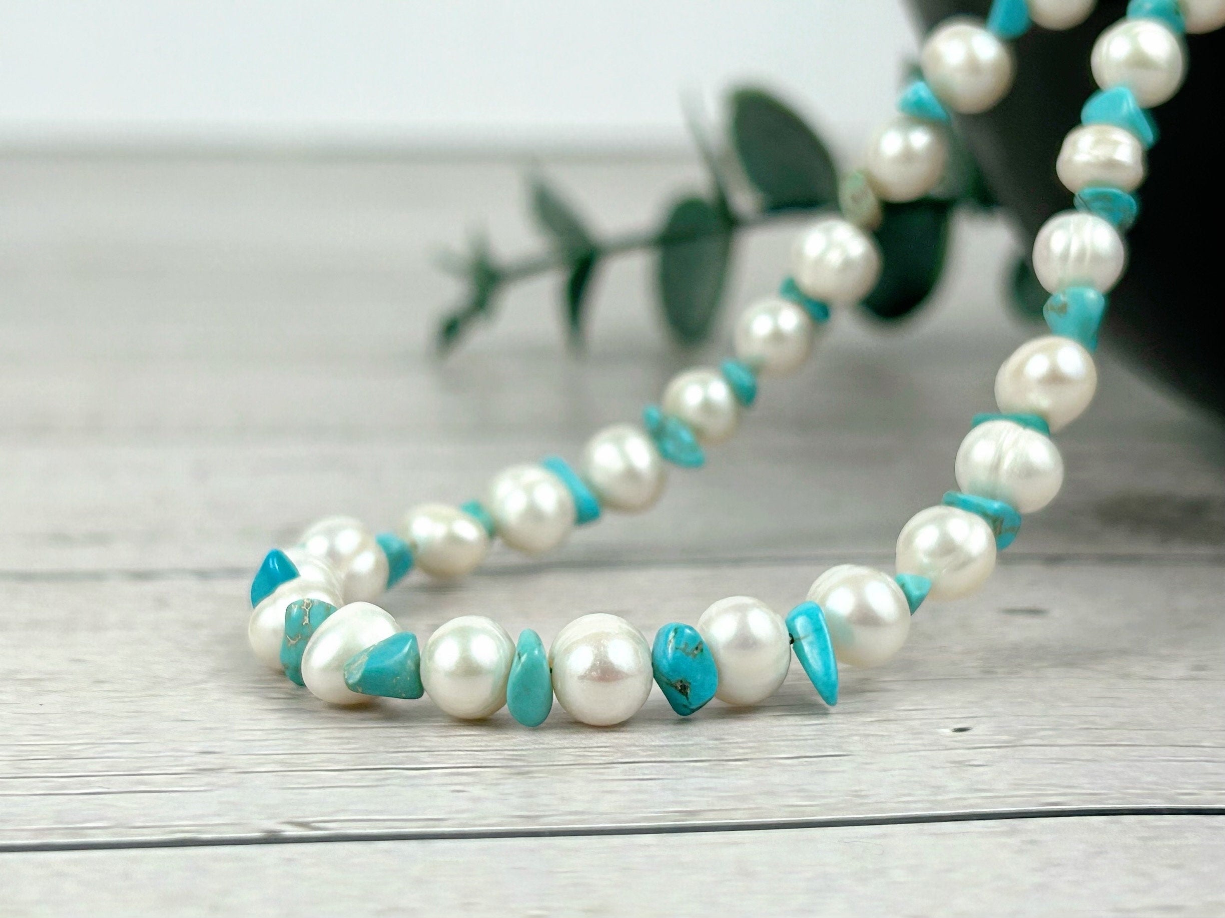Turquoise Necklace, Freshwater Pearl Necklace, Pearl Choker, Choker Necklace, Gift For Her