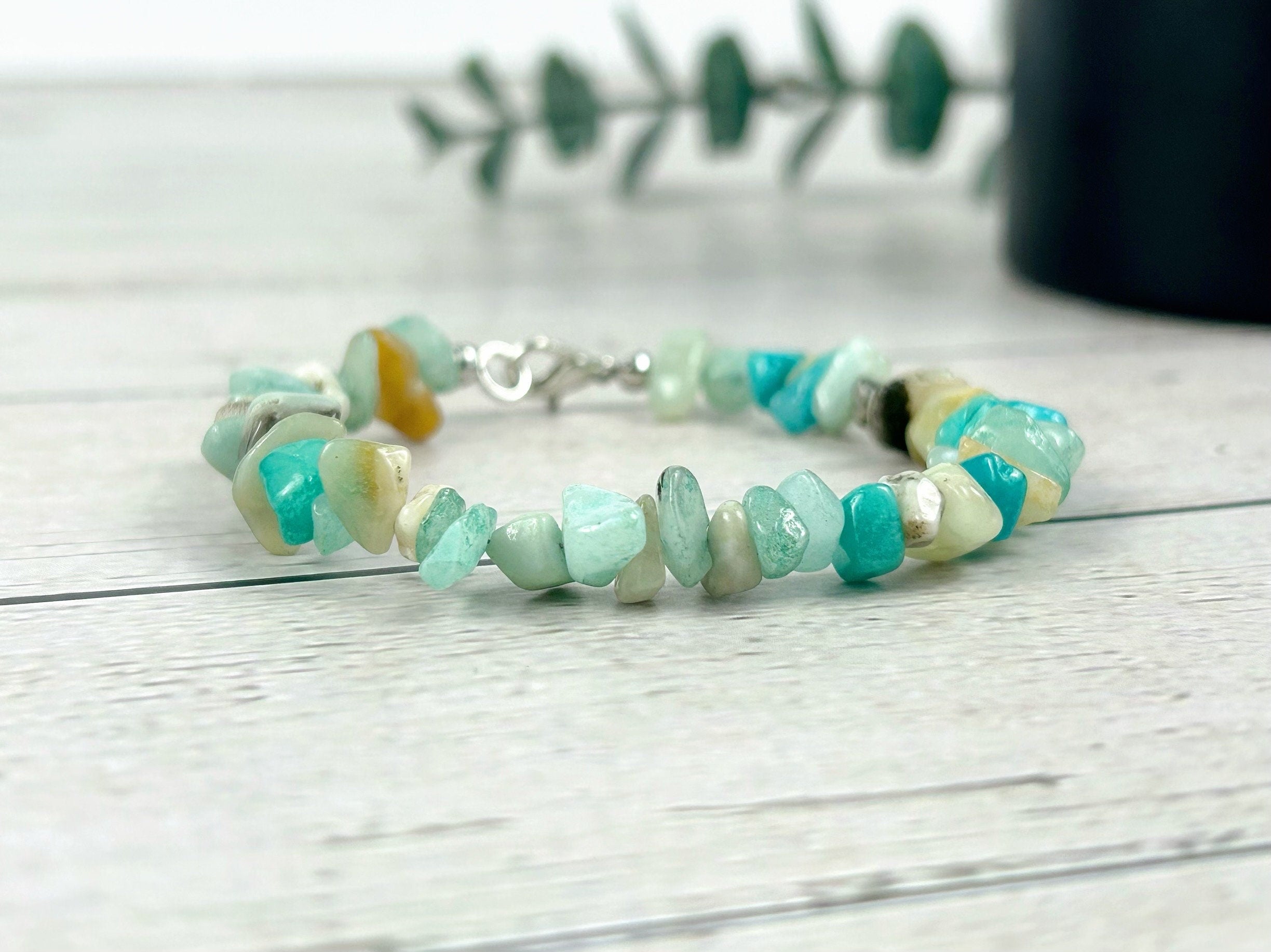 Amazonite Bracelet, Blue Beaded Bracelet, Energy Bracelet, Natural Stone Bracelet, Chipped Gemstone Bracelet, Gift for Her, Gift for Him
