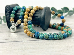 108 Mala Beads Necklace, Azurite Japa Mala Necklace, Prayer Beads Necklace, 108 Mala Beads Bracelet, Picture Jasper Mala Meditation Necklace