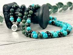 108 Mala Beads Necklace, Turquoise Japa Mala Necklace, Prayer Beads, Mala Beads Bracelet, African Turquoise Mala Meditation Necklace