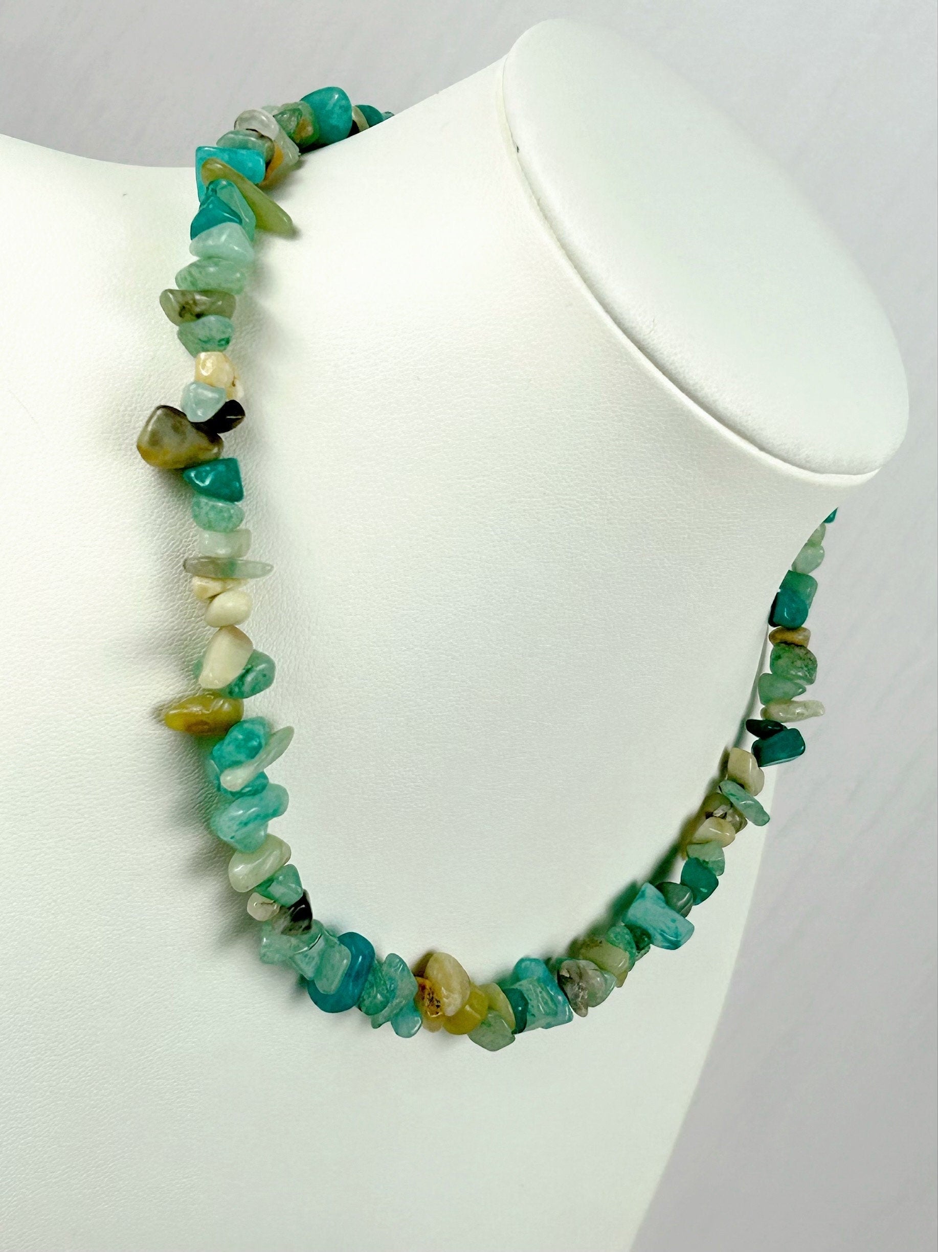 Amazonite Necklace, Blue Beaded Choker, Amazonite Choker Necklace, Gemstone Chip Necklace, Boho Necklace, Layered Necklace, Feminine Jewelry