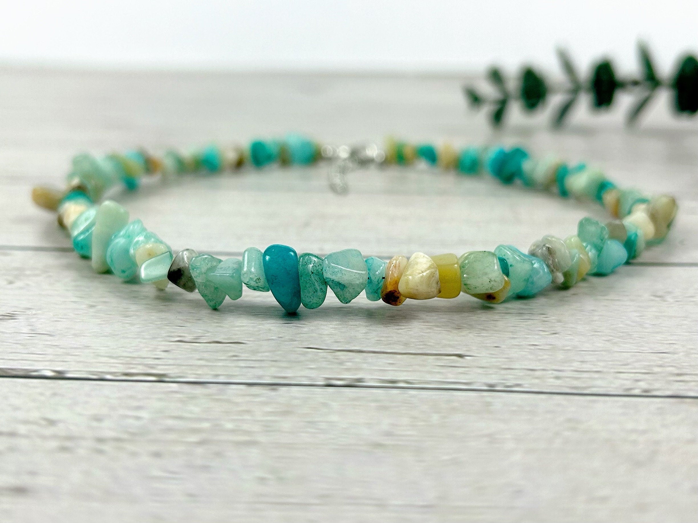 Amazonite Necklace, Blue Beaded Choker, Amazonite Choker Necklace, Gemstone Chip Necklace, Boho Necklace, Layered Necklace, Feminine Jewelry
