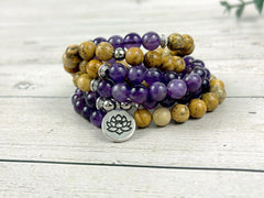 108 Mala Beads Necklace, Picture Jasper Necklace, Japa Mala, Prayer Beads, 108 Mala Beads Bracelet, Amethyst Mala, Meditation Necklace