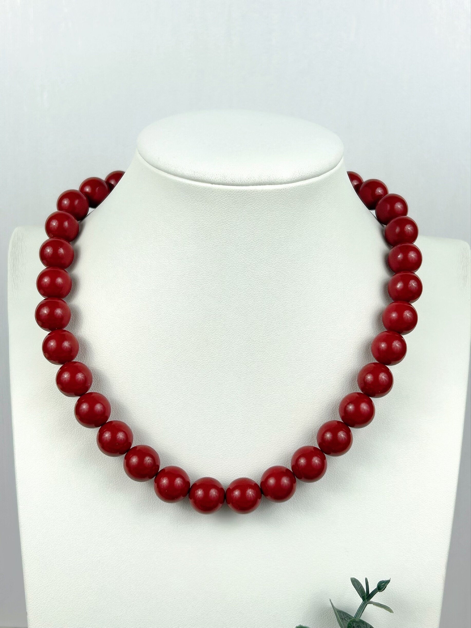 Red Pearl Necklace, Shell Pearl Necklace, Pearl Necklace, Pearl Jewelry, Necklace for Women, Birthday Gift for Her, Bridesmaid Gift