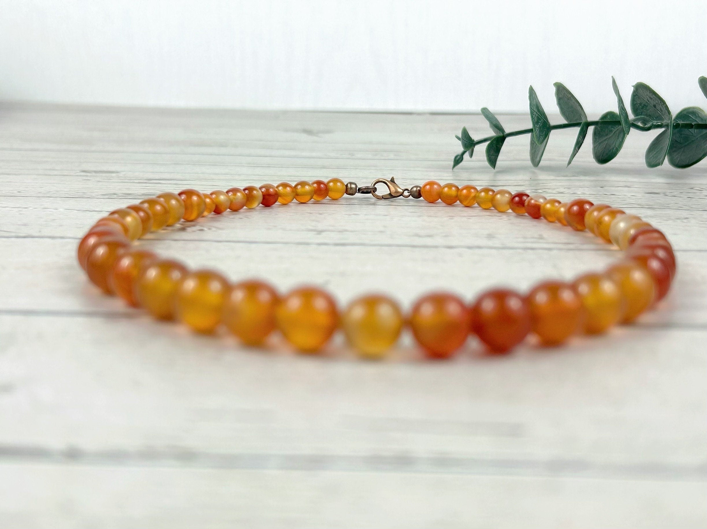 Orange Agate Necklace, Orange Beaded Necklace, Natural Stone Necklace, Gemstones Necklace, Women Necklace, Necklace Gift for Her