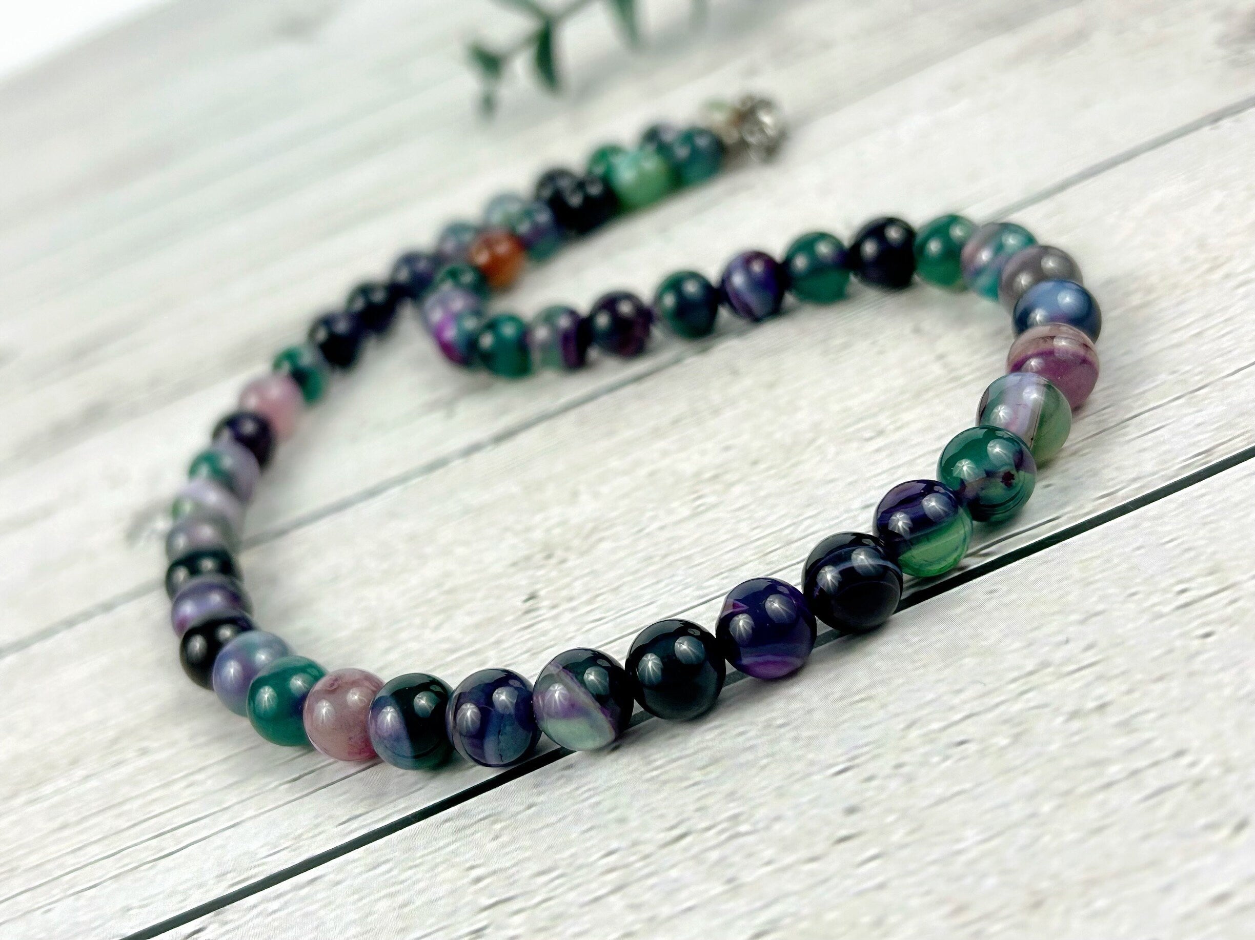 Beaded Necklace, Colorful Agate Necklace, Natural Stone Necklace, Gemstones Necklace, Gift for Her, Handmade Jewelry