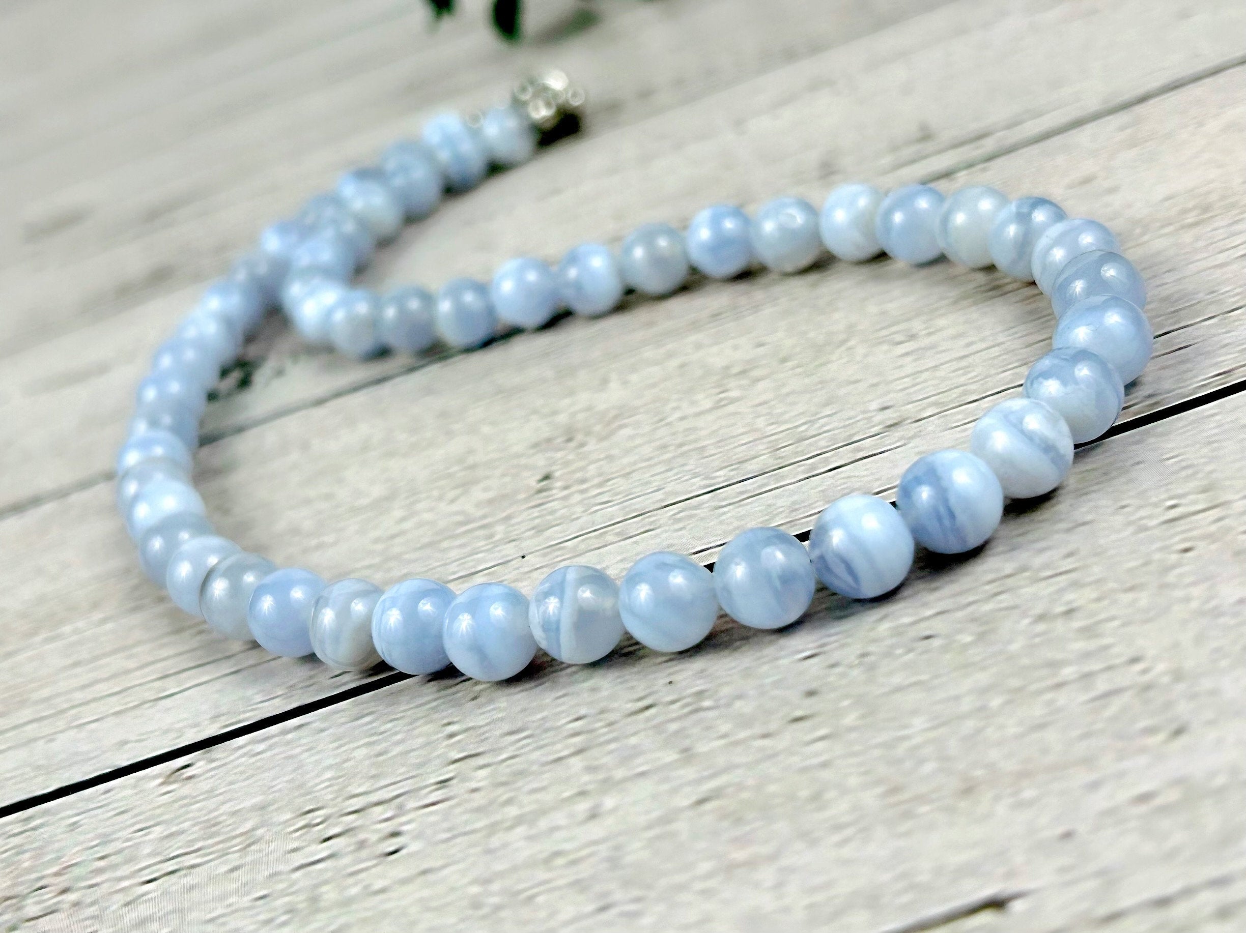 Blue Lace Agate Necklace, Stress Relief Beaded Necklace, Anxiety Relief, Natural Stones Jewelry, Healing Gemstone Necklace, Handmade Jewelry