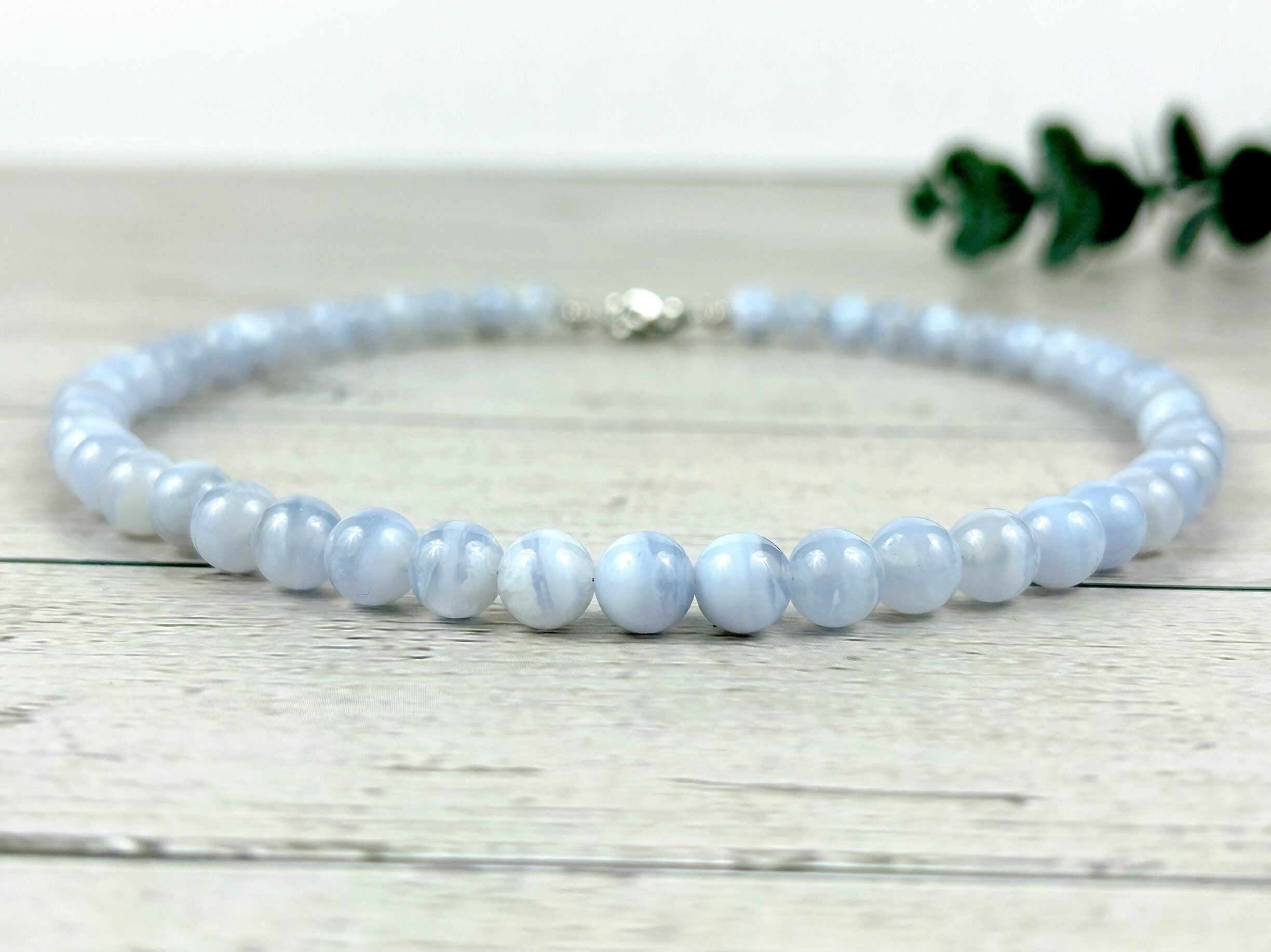 Blue Lace Agate Necklace, Stress Relief Beaded Necklace, Anxiety Relief, Natural Stones Jewelry, Healing Gemstone Necklace, Handmade Jewelry