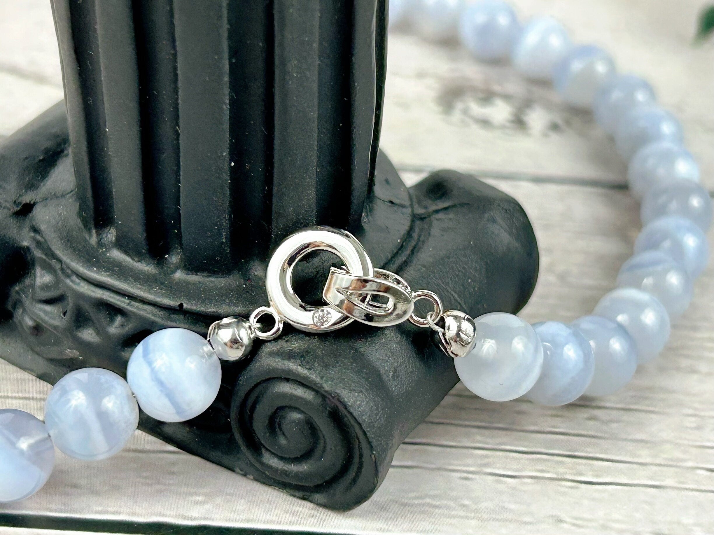 Blue Lace Agate Necklace, Stress Relief Beaded Necklace, Anxiety Relief, Natural Stones Jewelry, Healing Gemstone Necklace, Handmade Jewelry