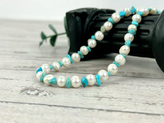 Turquoise Necklace, Freshwater Pearl Necklace, Pearl Choker, Choker Necklace, Gift For Her