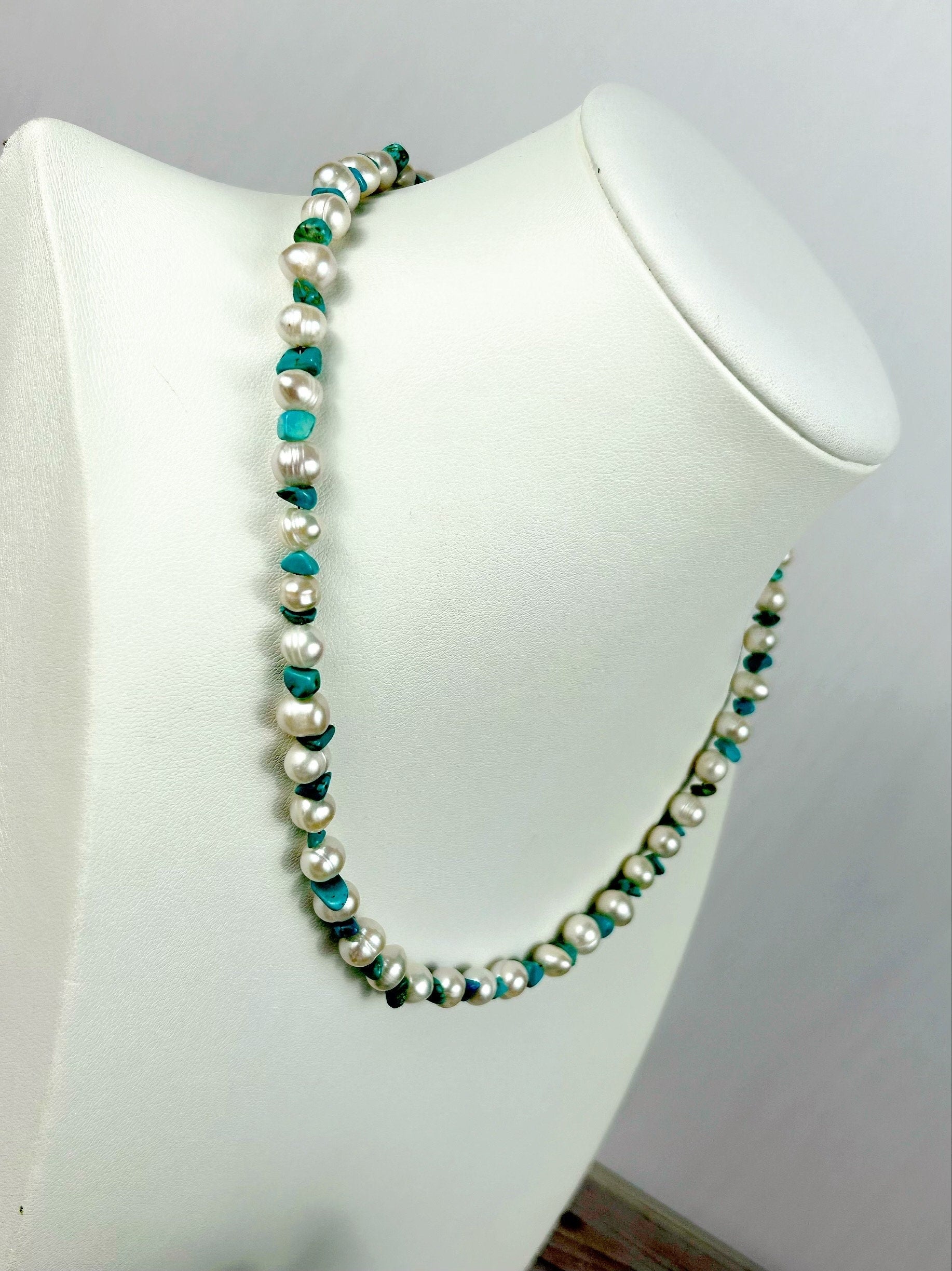 Turquoise Necklace, Freshwater Pearl Necklace, Pearl Choker, Choker Necklace, Gift For Her