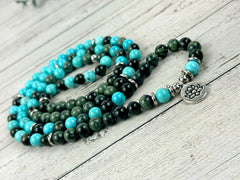 108 Mala Beads Necklace, Turquoise Japa Mala Necklace, Prayer Beads, Mala Beads Bracelet, African Turquoise Mala Meditation Necklace