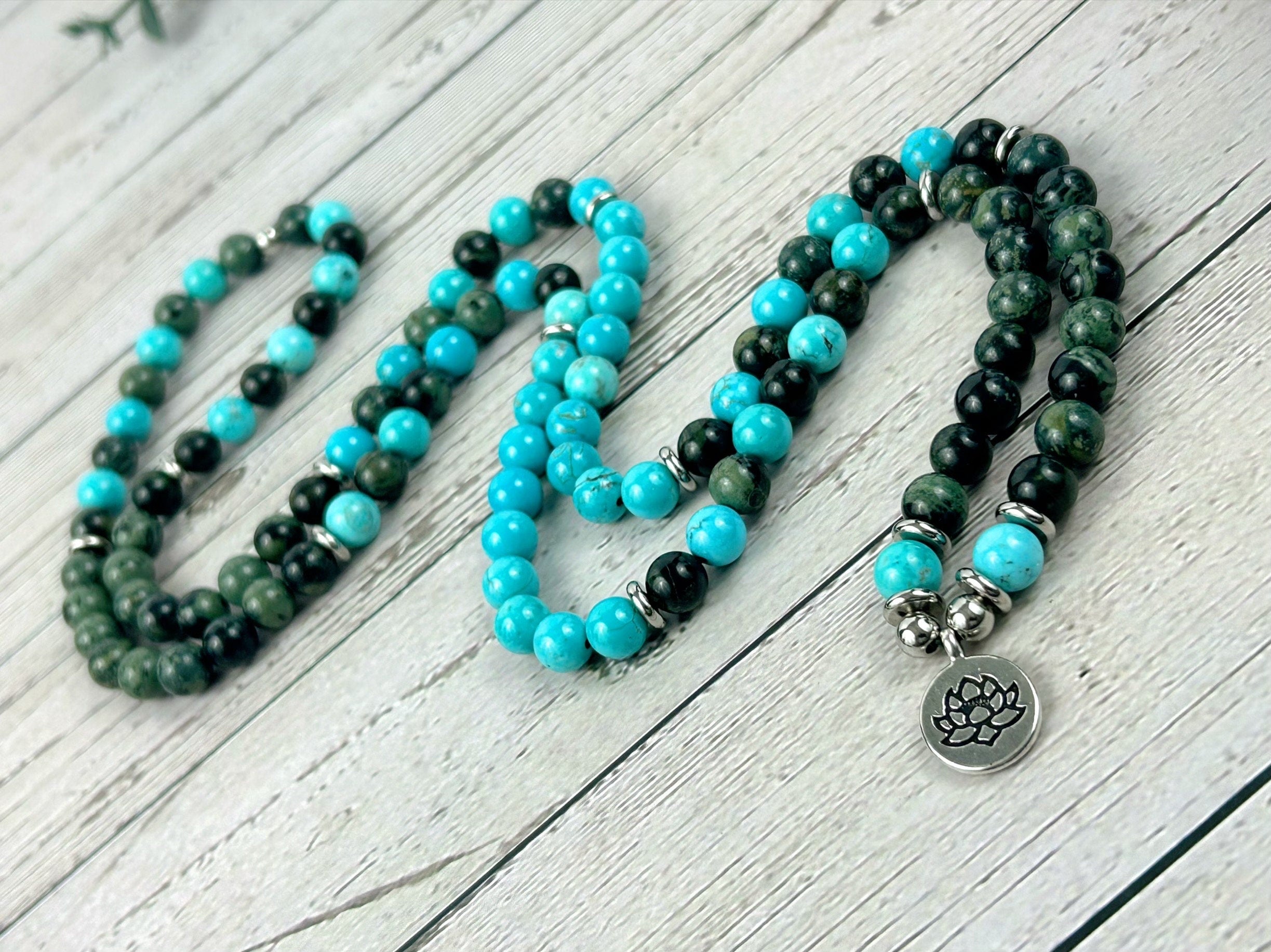 108 Mala Beads Necklace, Turquoise Japa Mala Necklace, Prayer Beads, Mala Beads Bracelet, African Turquoise Mala Meditation Necklace