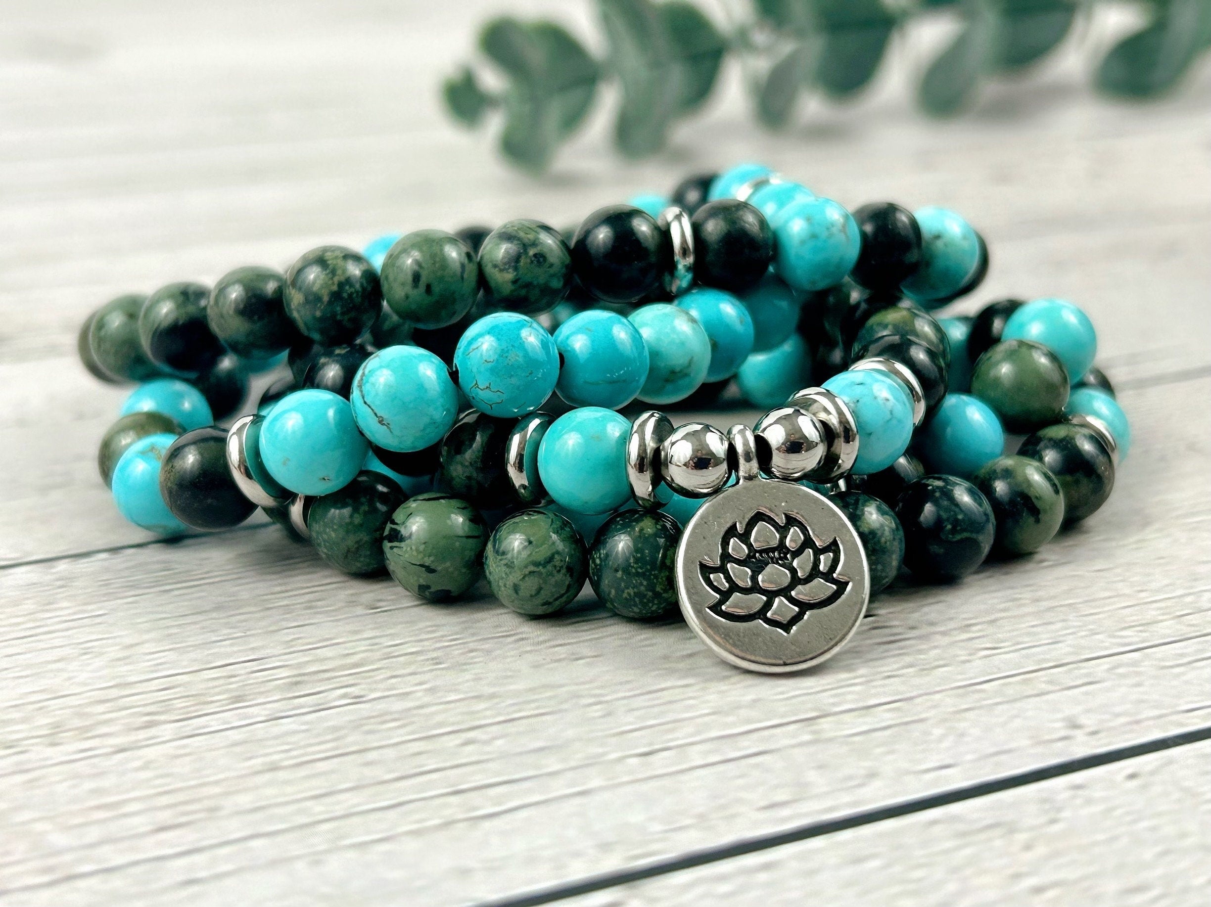 108 Mala Beads Necklace, Turquoise Japa Mala Necklace, Prayer Beads, Mala Beads Bracelet, African Turquoise Mala Meditation Necklace