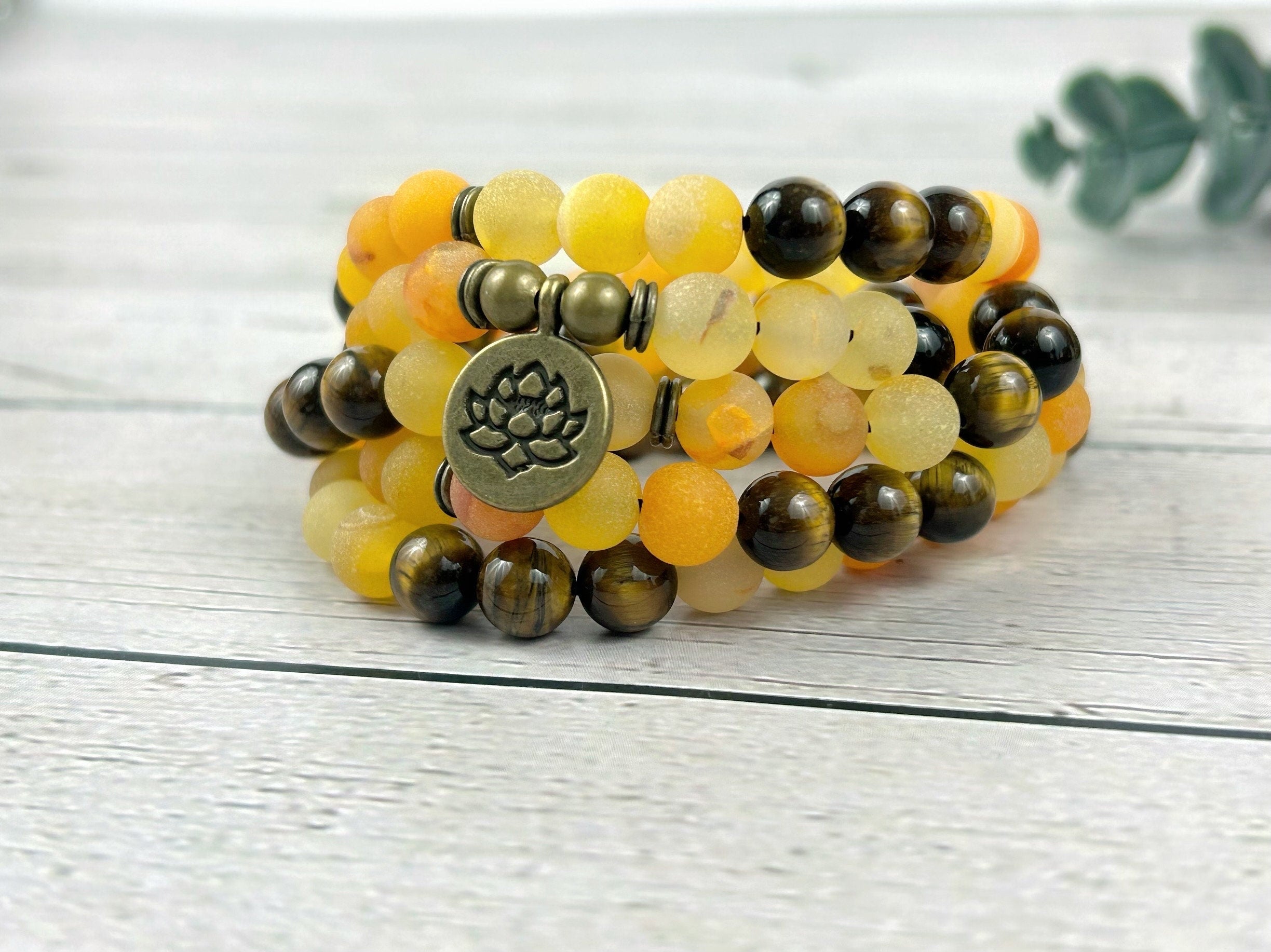 108 Mala Necklace, Yellow Agate Necklace, Tiger Eye Necklace, Meditation Mala, Prayer Beads Necklace, Japa Mala, 108 Mala Beads Bracelet