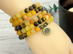 108 Mala Necklace, Yellow Agate Necklace, Tiger Eye Necklace, Meditation Mala, Prayer Beads Necklace, Japa Mala, 108 Mala Beads Bracelet