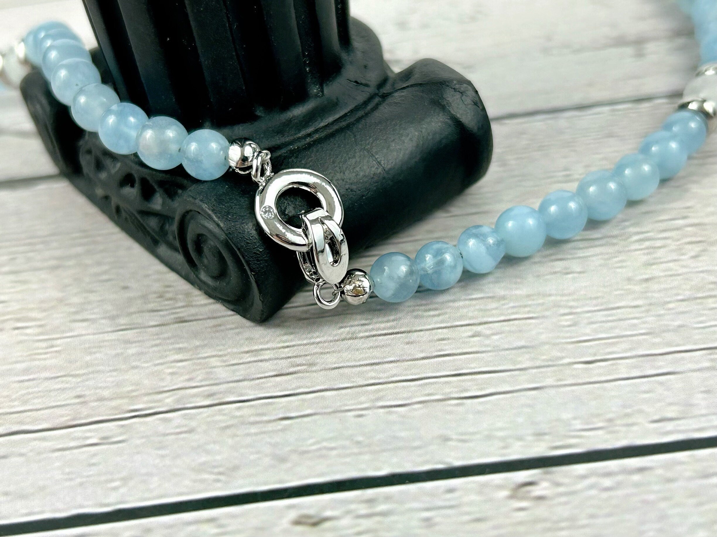 Moonstone Necklace, Aquamarine Necklace, Healing Gemstones Necklace, Spiritual Necklace, Beaded Necklace, Jewelry Gift for Her, Grounding