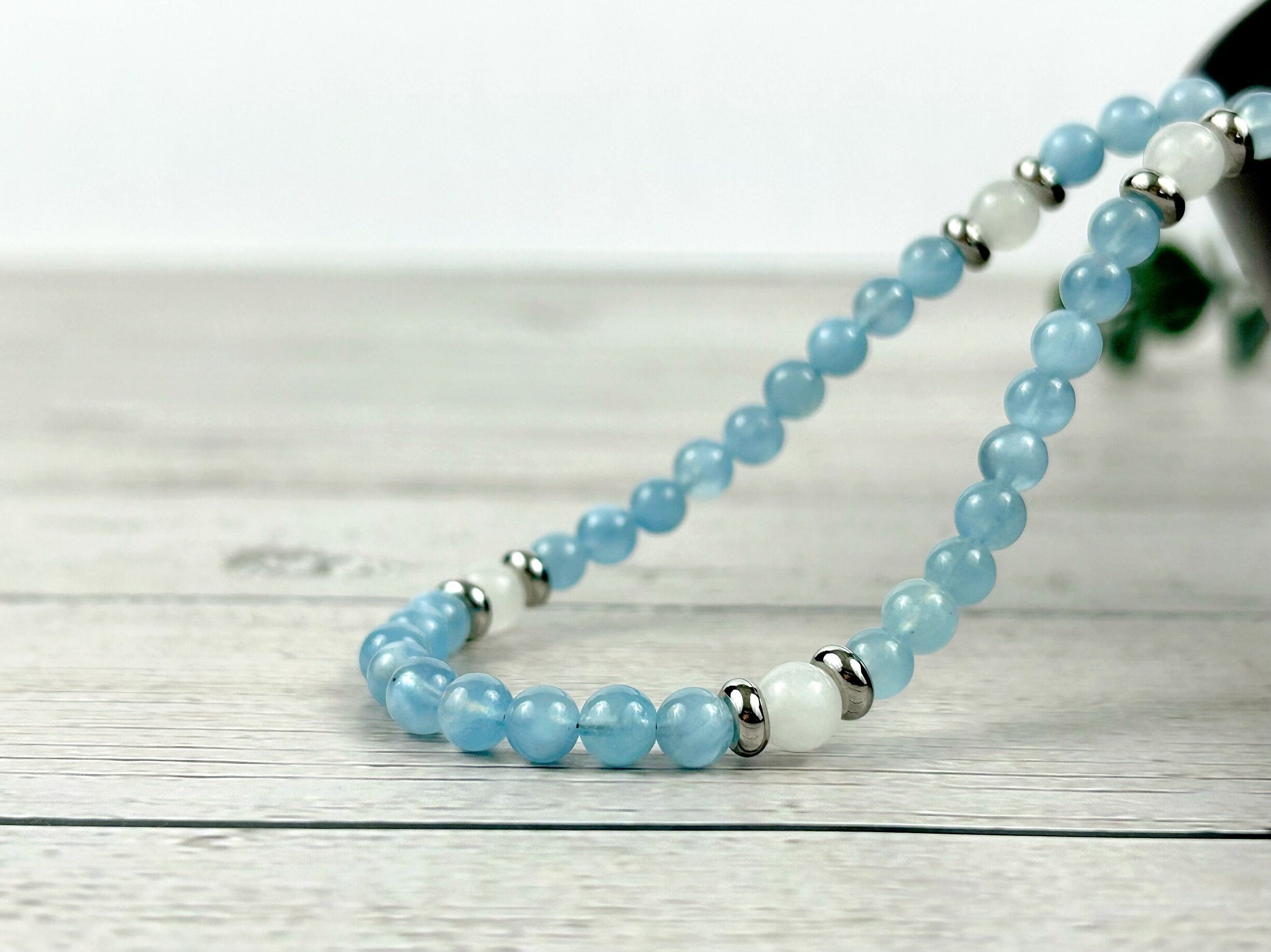 Moonstone Necklace, Aquamarine Necklace, Healing Gemstones Necklace, Spiritual Necklace, Beaded Necklace, Jewelry Gift for Her, Grounding