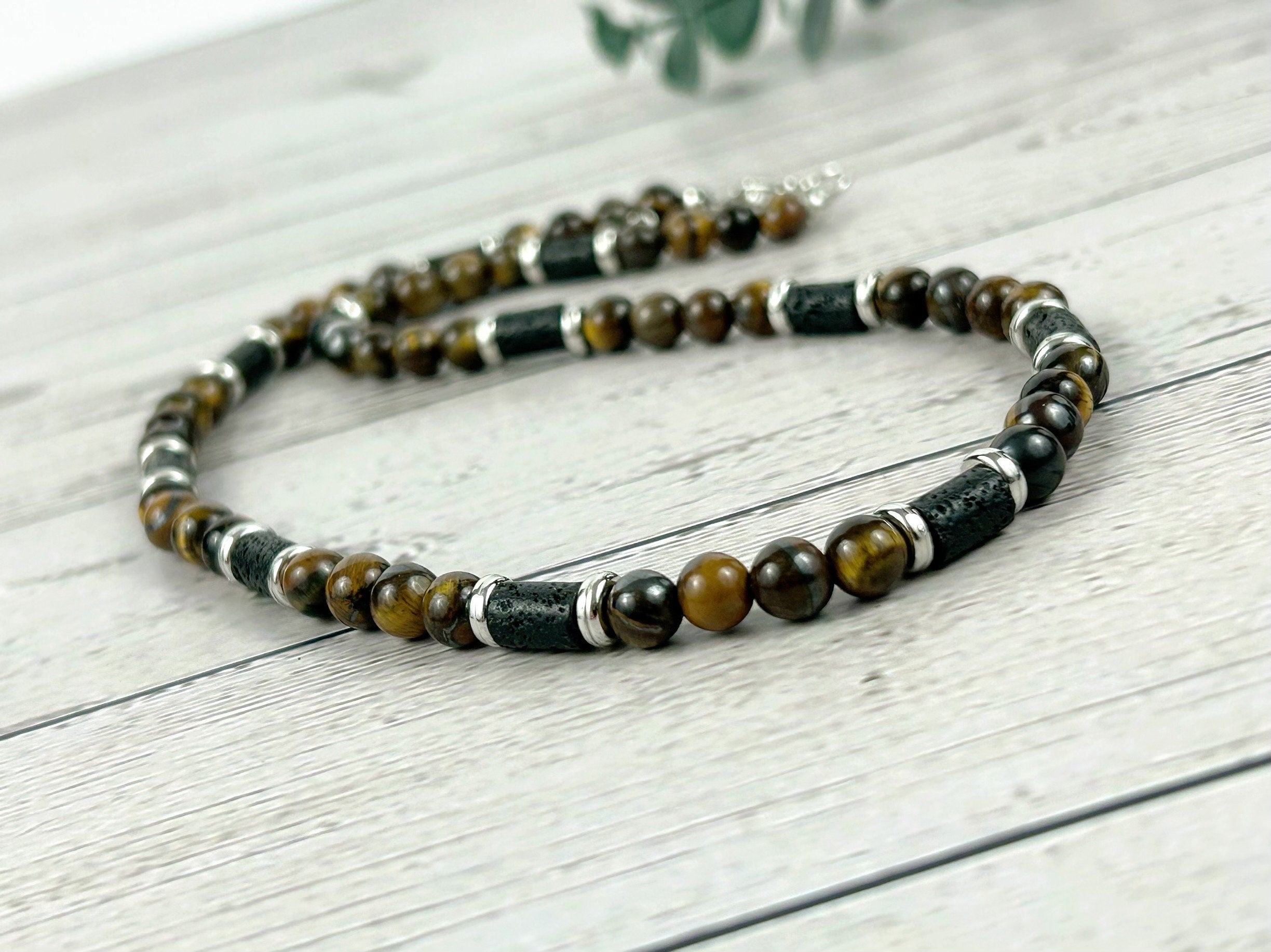 Tiger Eye Necklace, Gemstones Necklace, Beaded Necklace, Protection Jewelry, Aromatherapy Necklace, Handmade, Gift for Her, Gift for Him
