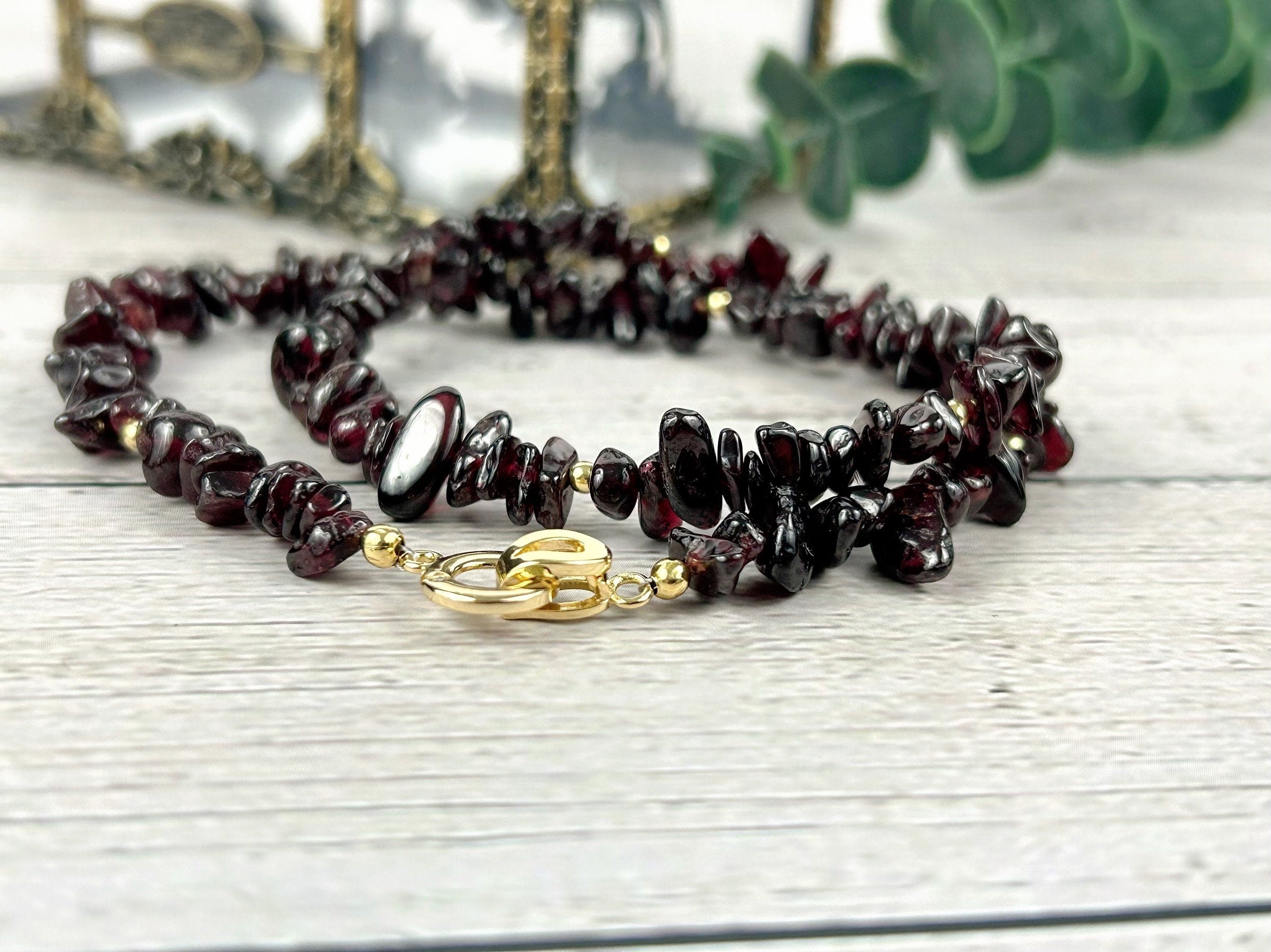 Garnet Necklace, Garnet Choker, January Birthstone Choker Necklace, Gemstone Chip Necklace, Boho Necklace, Handmade Jewelry, Gift For Her