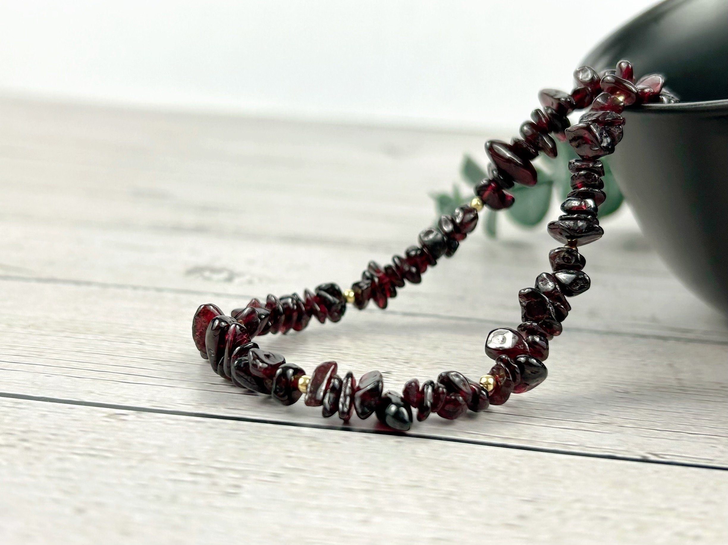 Garnet Necklace, Garnet Choker, January Birthstone Choker Necklace, Gemstone Chip Necklace, Boho Necklace, Handmade Jewelry, Gift For Her