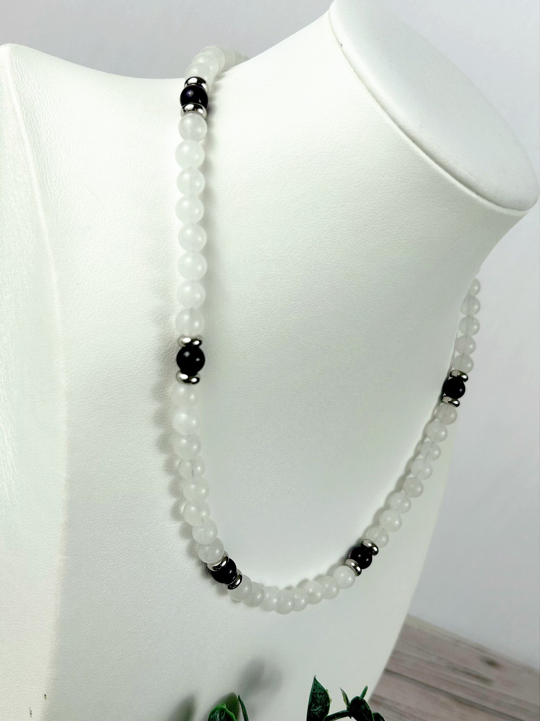 Moonstone Necklace, Amethyst Necklace, Healing Gemstones Necklace, Spiritual Necklace, Beaded Necklace, Jewelry Gift for Her, Grounding