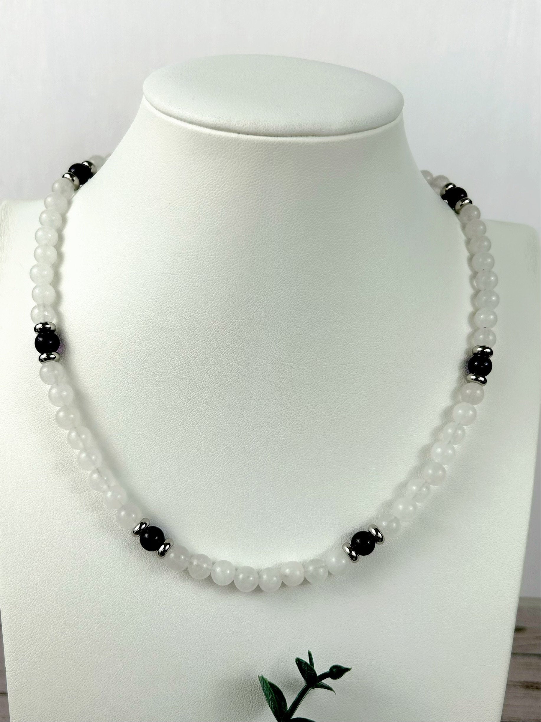 Moonstone Necklace, Amethyst Necklace, Healing Gemstones Necklace, Spiritual Necklace, Beaded Necklace, Jewelry Gift for Her, Grounding