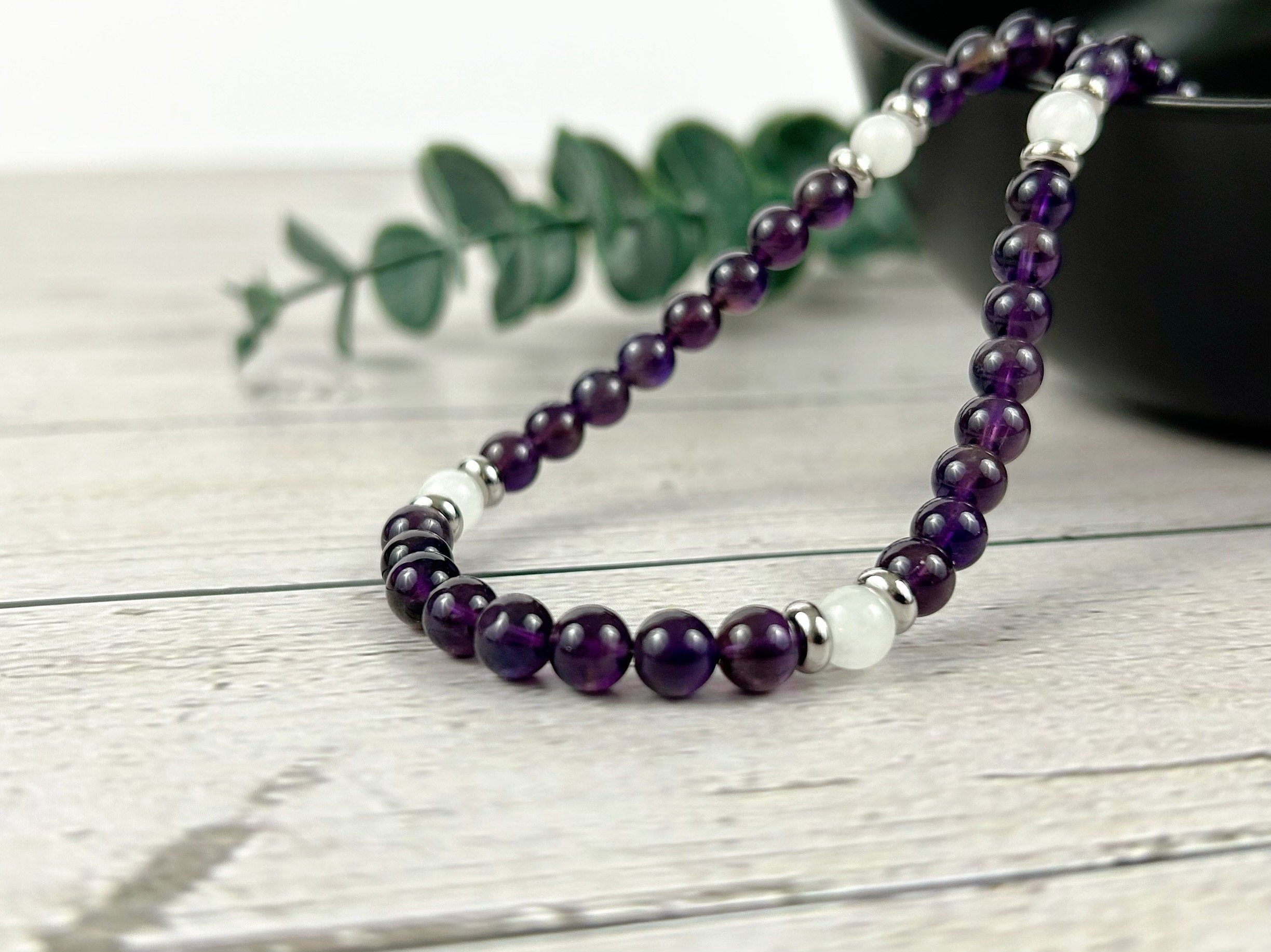 Moonstone Necklace, Amethyst Necklace, Healing Gemstones Necklace, Spiritual Necklace, Beaded Necklace, Jewelry Gift for Her, Grounding