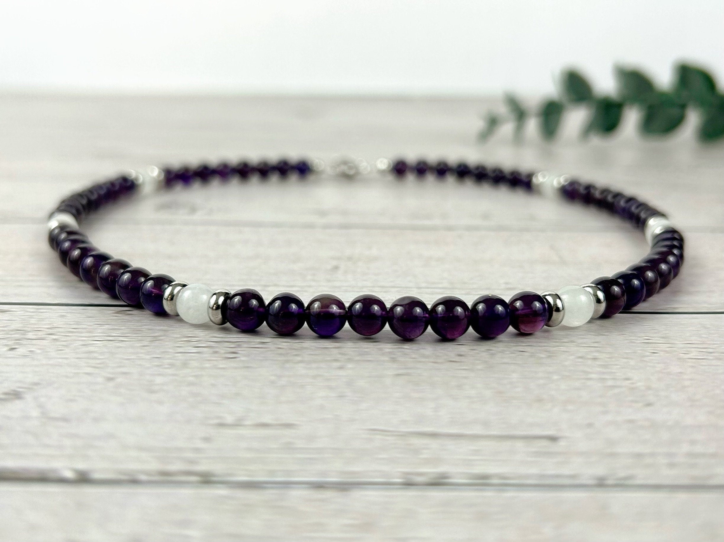 Moonstone Necklace, Amethyst Necklace, Healing Gemstones Necklace, Spiritual Necklace, Beaded Necklace, Jewelry Gift for Her, Grounding