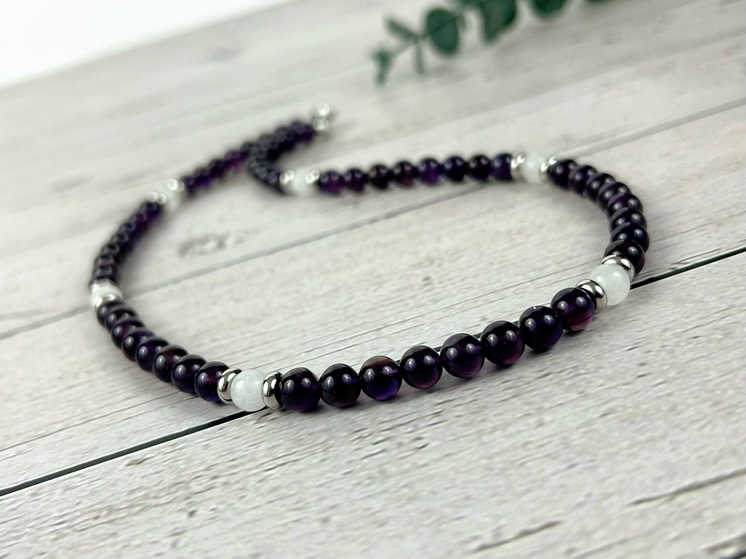 Moonstone Necklace, Amethyst Necklace, Healing Gemstones Necklace, Spiritual Necklace, Beaded Necklace, Jewelry Gift for Her, Grounding