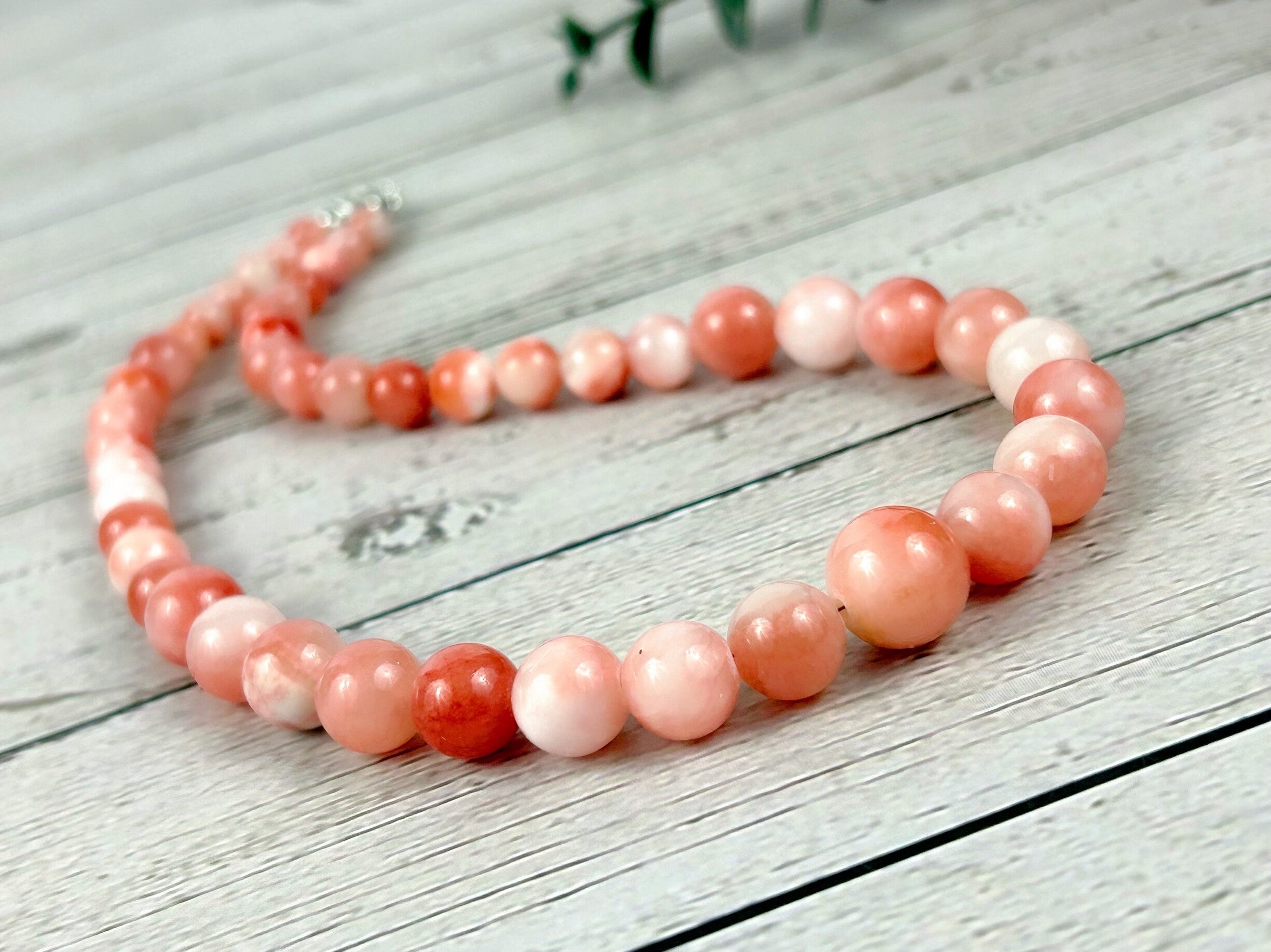 Persian Jade Necklace, Pink Jade Beaded Necklace, Natural Stone Necklace, Gemstones Necklace, Necklace Gift for Her, Handmade Necklace