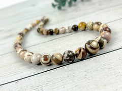 Australian Zebra Jasper Necklace, Gift for Her, Grounding, Balancing, Natural Stone Brown Beaded Necklace, Healing Stones, Handmade Jewelry