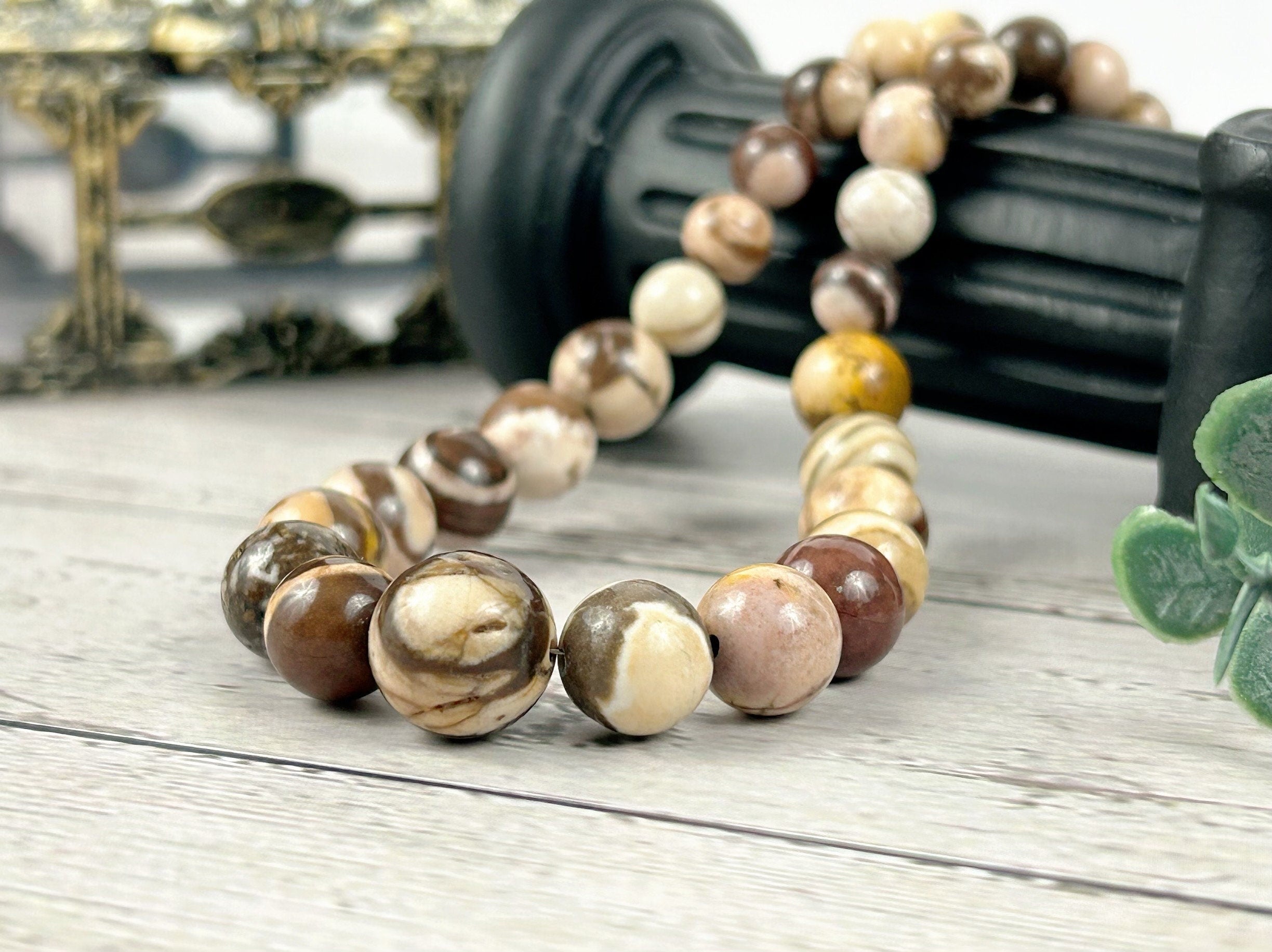 Australian Zebra Jasper Necklace, Gift for Her, Grounding, Balancing, Natural Stone Brown Beaded Necklace, Healing Stones, Handmade Jewelry