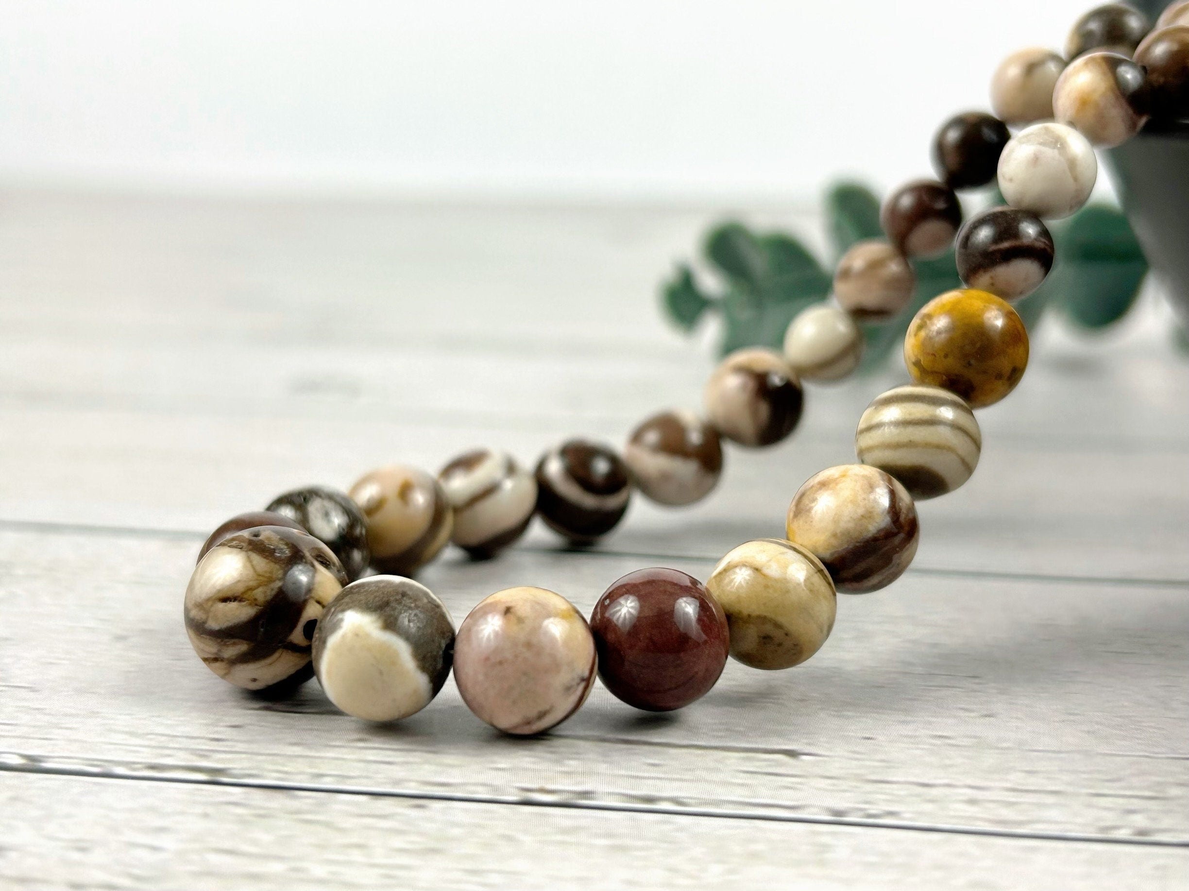 Australian Zebra Jasper Necklace, Gift for Her, Grounding, Balancing, Natural Stone Brown Beaded Necklace, Healing Stones, Handmade Jewelry