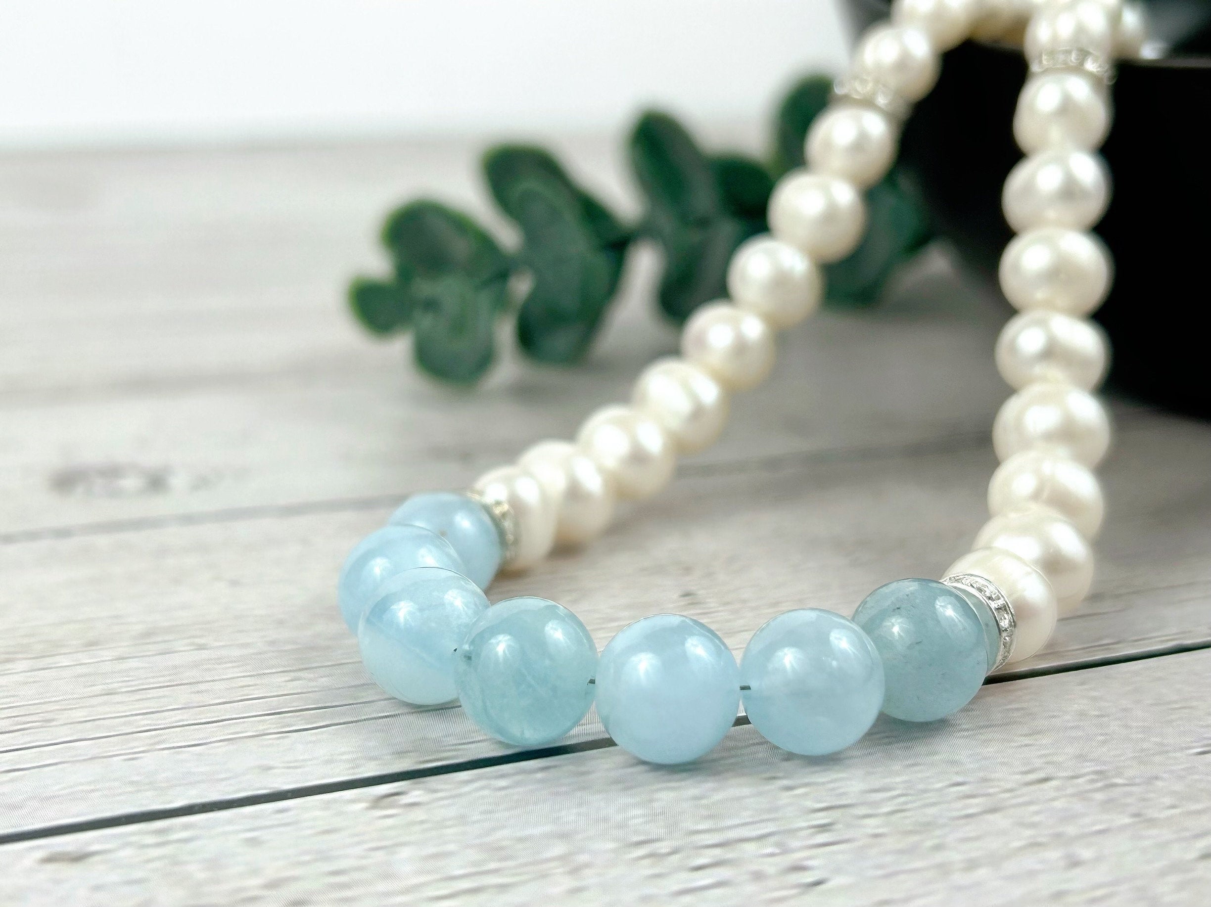 Aquamarine Necklace, Freshwater Pearl Necklace, Choker Necklace, Gift For Her, Handmade Jewelry, Statement Necklace, Pearl Necklace