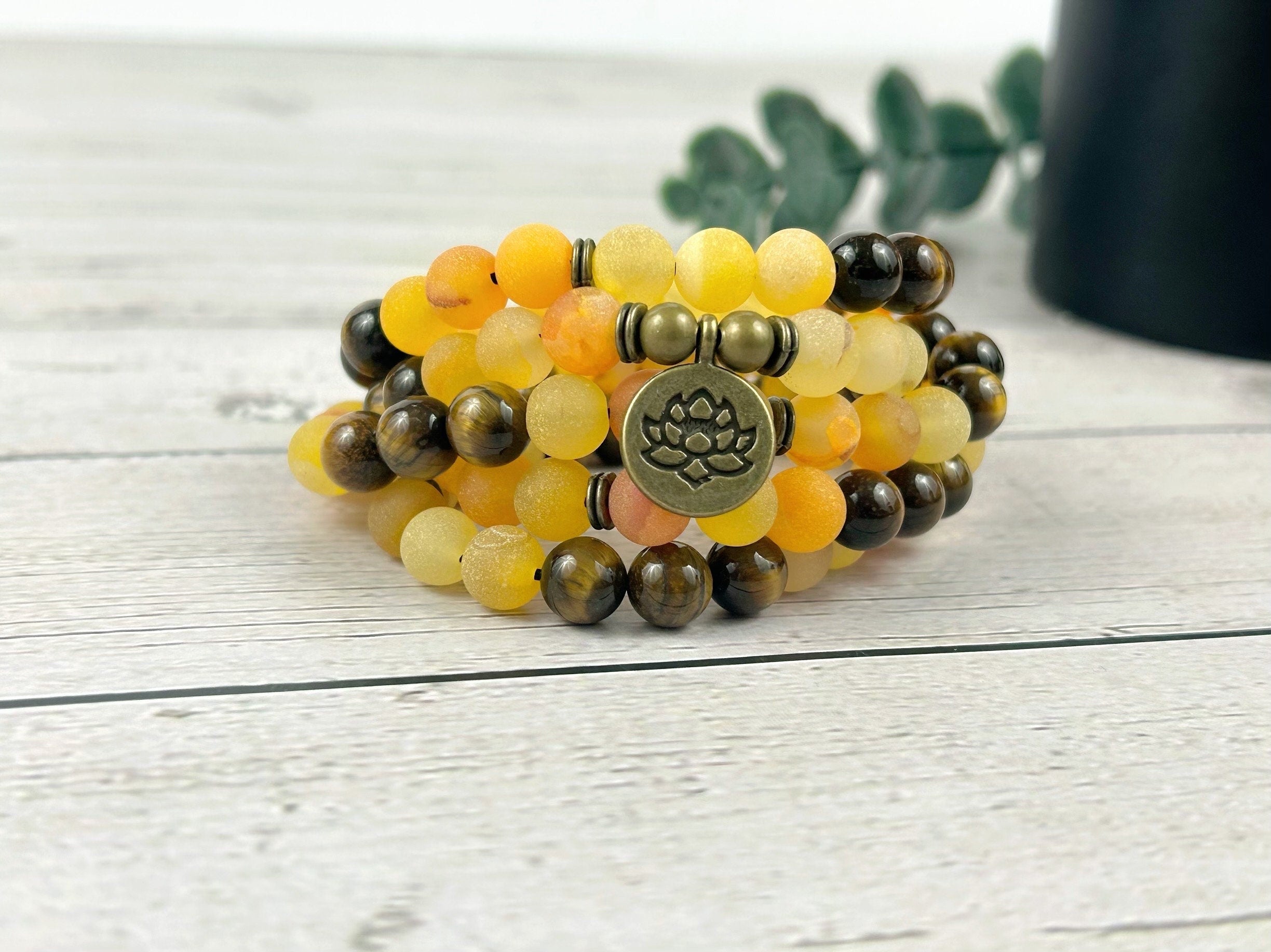 108 Mala Necklace, Yellow Agate Necklace, Tiger Eye Necklace, Meditation Mala, Prayer Beads Necklace, Japa Mala, 108 Mala Beads Bracelet