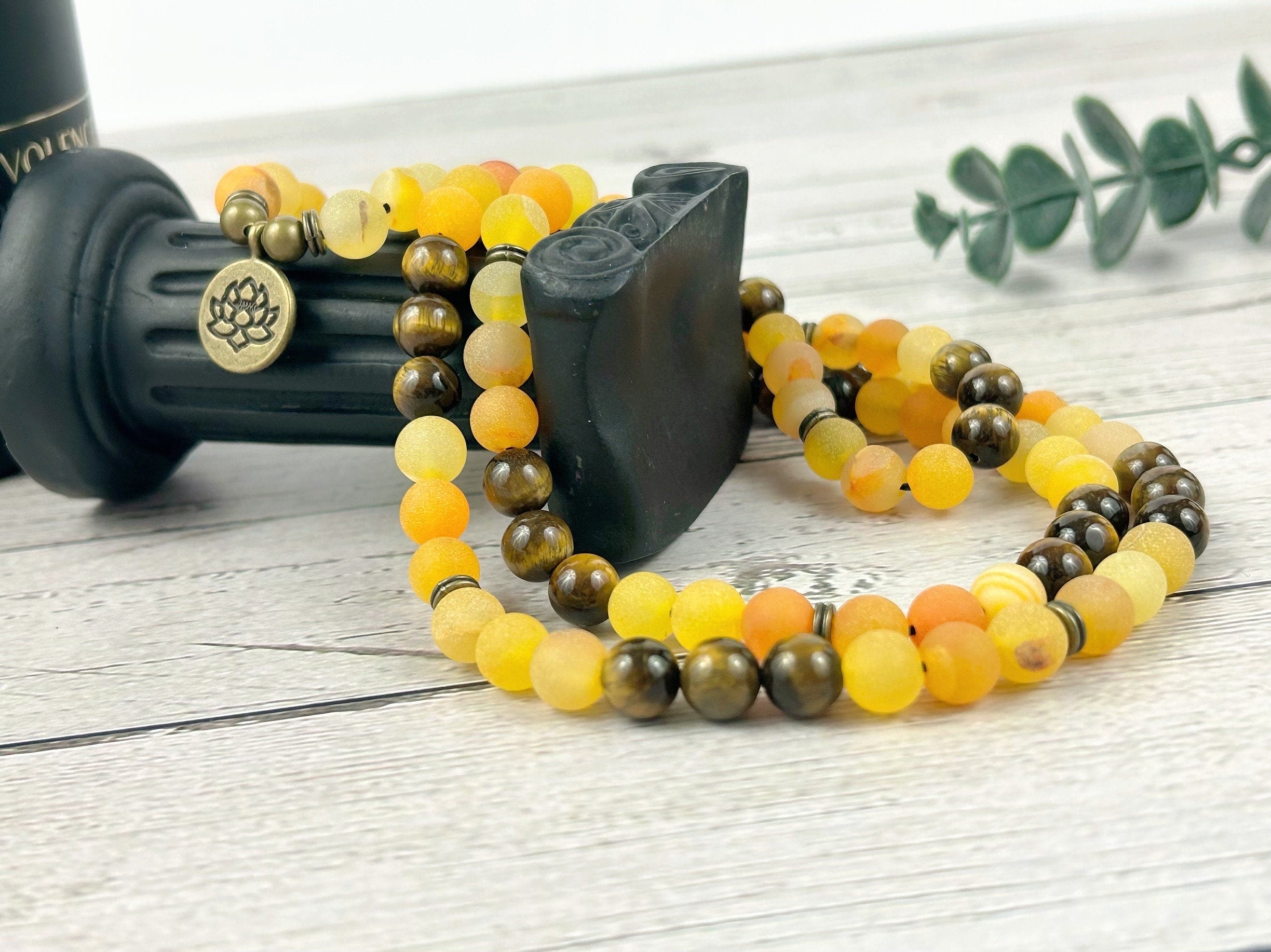 108 Mala Necklace, Yellow Agate Necklace, Tiger Eye Necklace, Meditation Mala, Prayer Beads Necklace, Japa Mala, 108 Mala Beads Bracelet