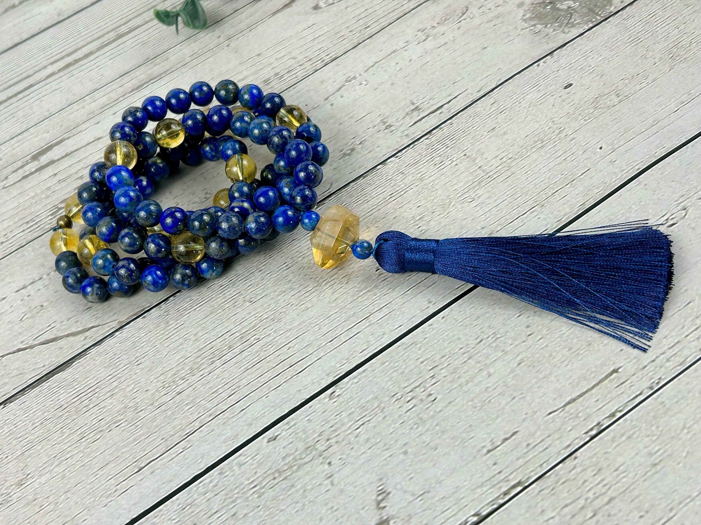 Lapis Lazuli Mala Necklace, Citrine 108 Mala Beads Necklace, Prayer Beads Necklace, 108 Mala Beads Bracelet, Japa Mala Meditation Necklace